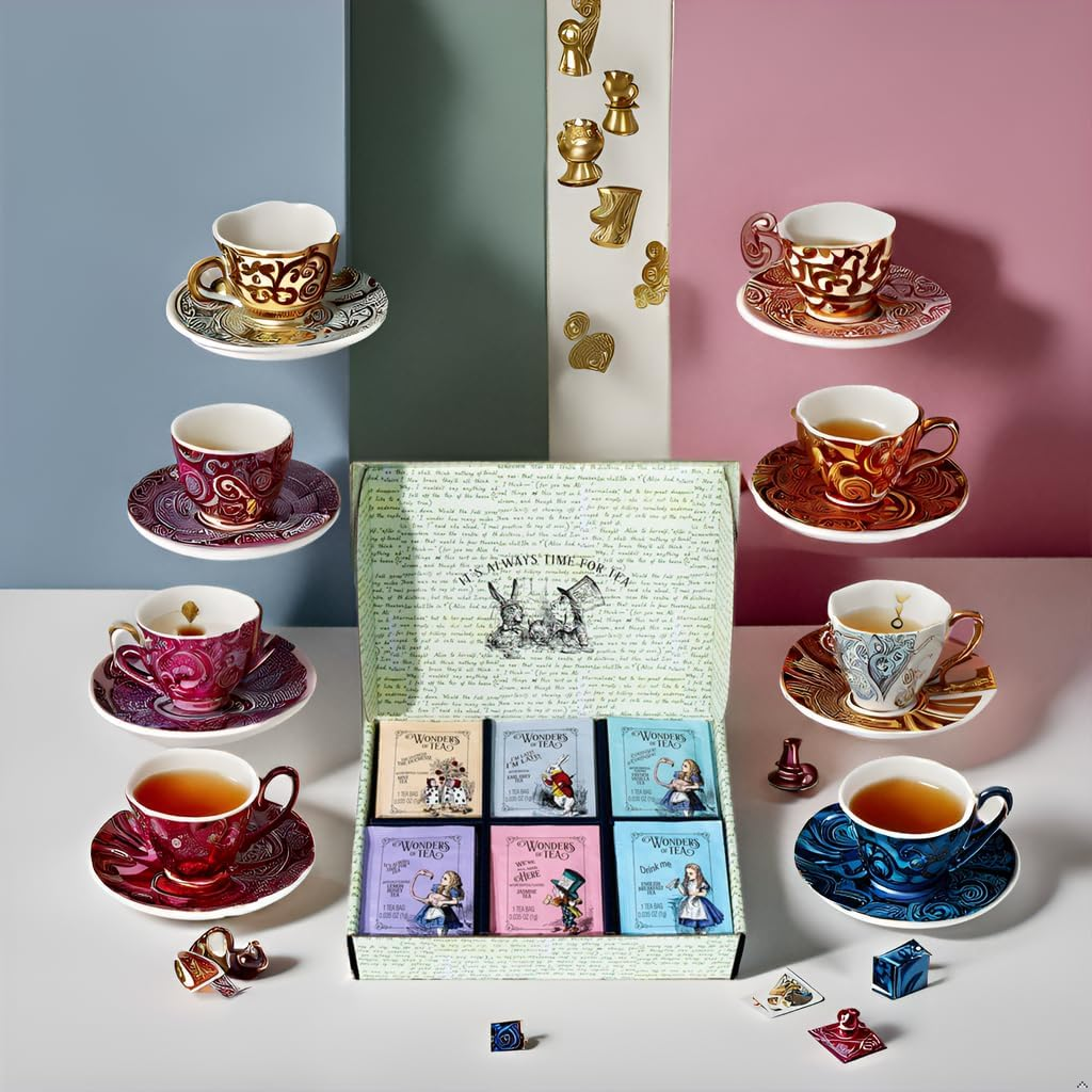 Thoughtfully Alice&rsquo;S Adventures in Wonderland, Wonder of Tea Gift Set, Tea Sampler Includes 6 Flavours of Tea with Book Quotes and Illustrations, Set of 90 image number 5