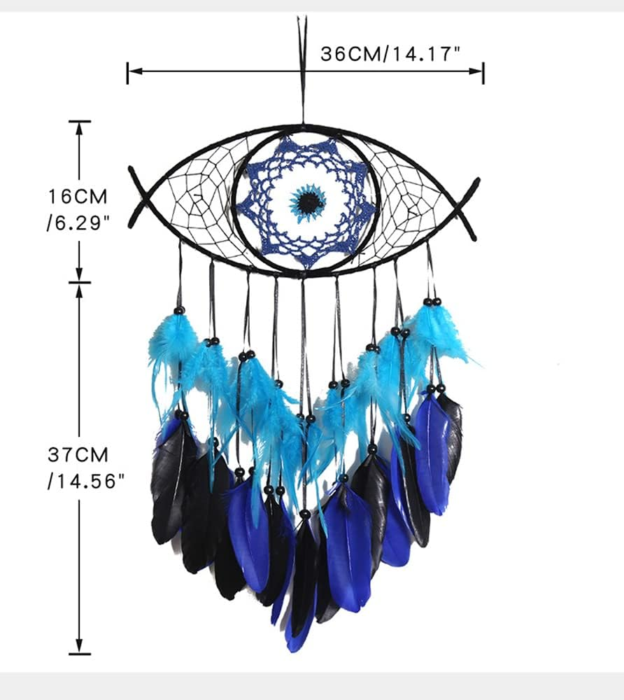 Zingtsing Handcraft Dream Catcher with Wooden Beads, Large Evil Eye Dream Catcher, Handmade Colorful Feather Dreamcatcher for Wall Decor (Black)