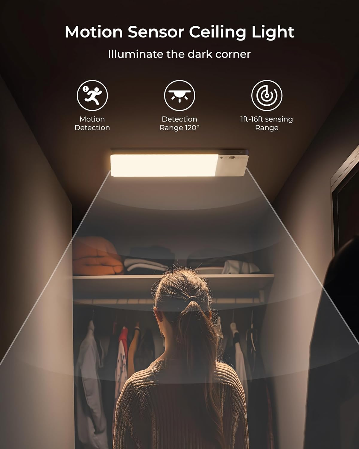 Ufanore 2 Pack Rechargeable Motion Sensor Light Indoor with Remote, Battery LED Ceiling Light Wireless Shower Lamp, Magnetic Timing under Cabinet Lighting, Sensor Lights for Closet, Kitchen, Stair