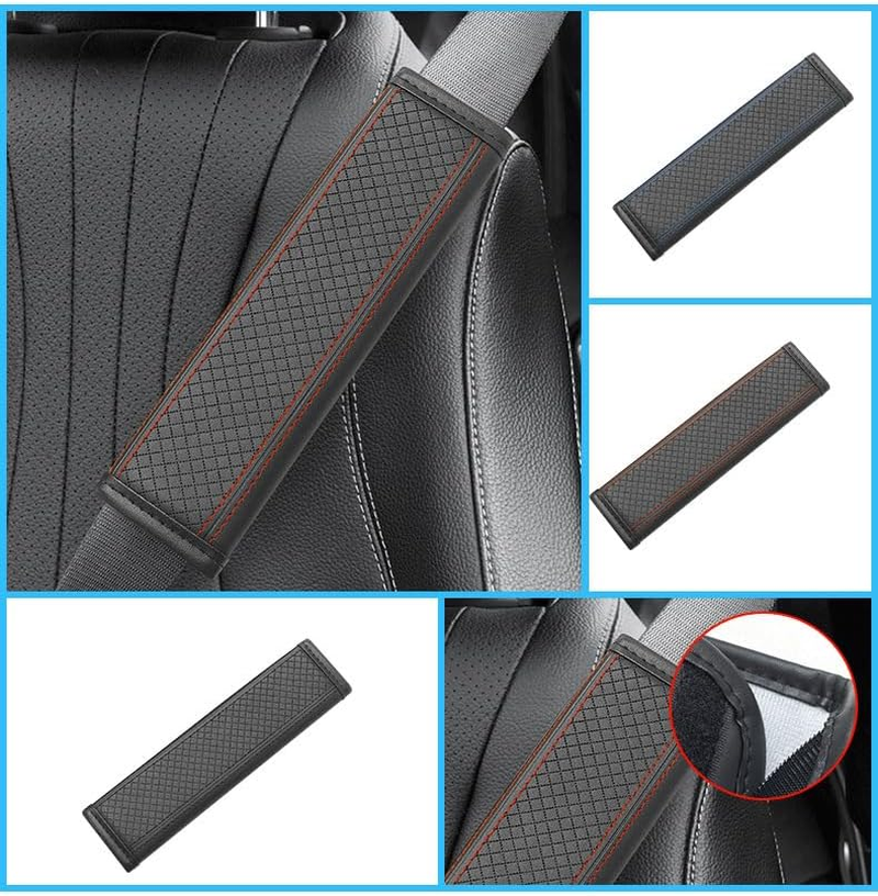 2PCS Car Seat Belt Cover, PU Leather Vehicle Safety Seatbelt Pads, Soft Comfortable Auto Seat Shoulder Neck Strap Protection Cushion, Universal for Sedan, Truck (Black Red, One Size) image number 5