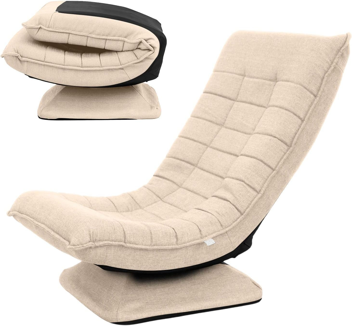 Luxsuite Swivel Floor Chair 3-Position Adjustable Folding Lazy Sofa Lounger Bed for Home & Living Room Chaise Lounge Indoor Dark Grey