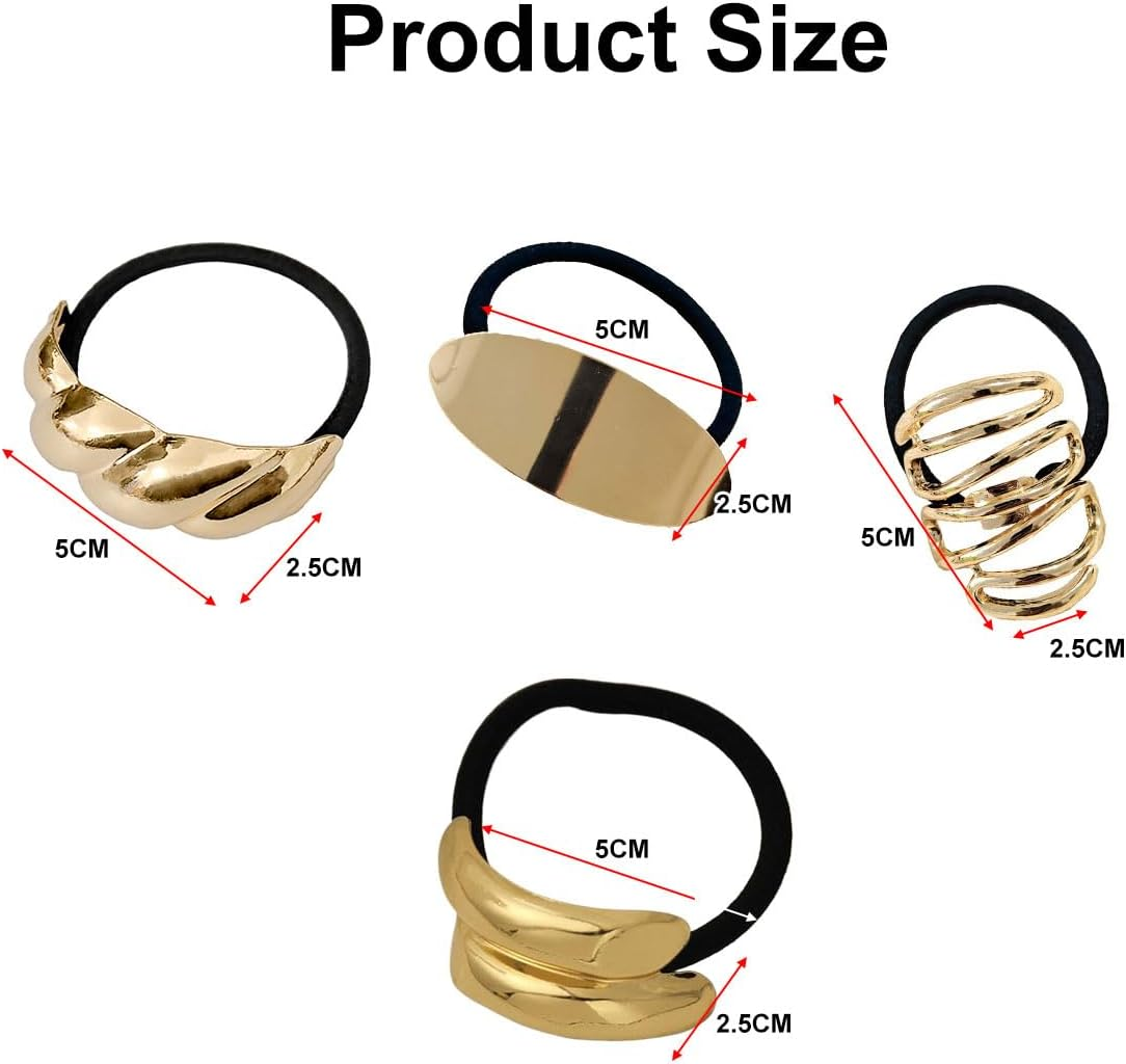 Golden Hair Scrunchie Bracelet, Gold Elastic Hair Bands, Pack of 4, Girls, Geometric Style, Elastic, for Girls and Women image number 4