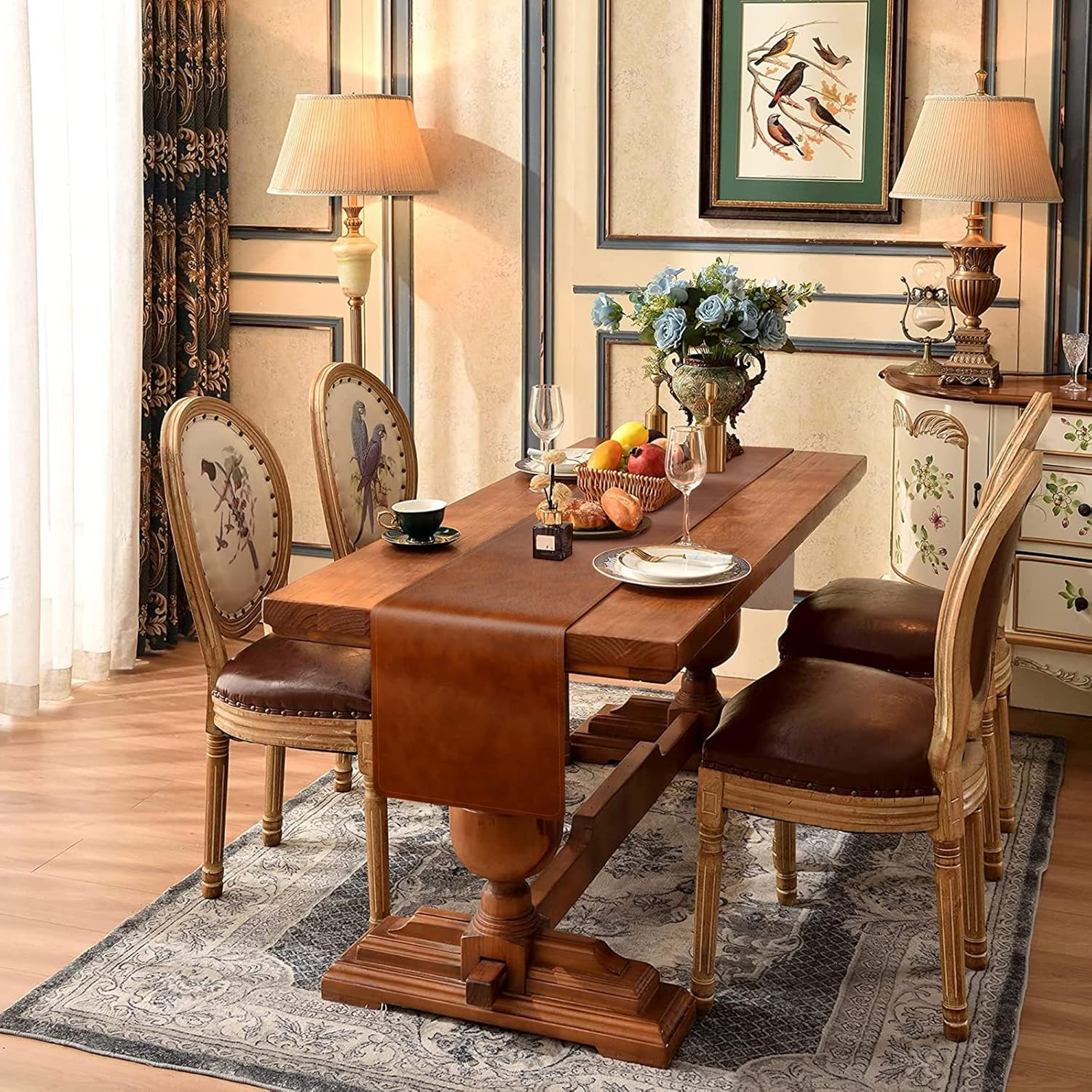 Linkidea Vegan Leather Table Runner, 71 X 13 Inches Heat Resistant, Waterproof, Faux Leather Table Mat for Daily Use, Holidays and Catering Events (Brown) image number 5