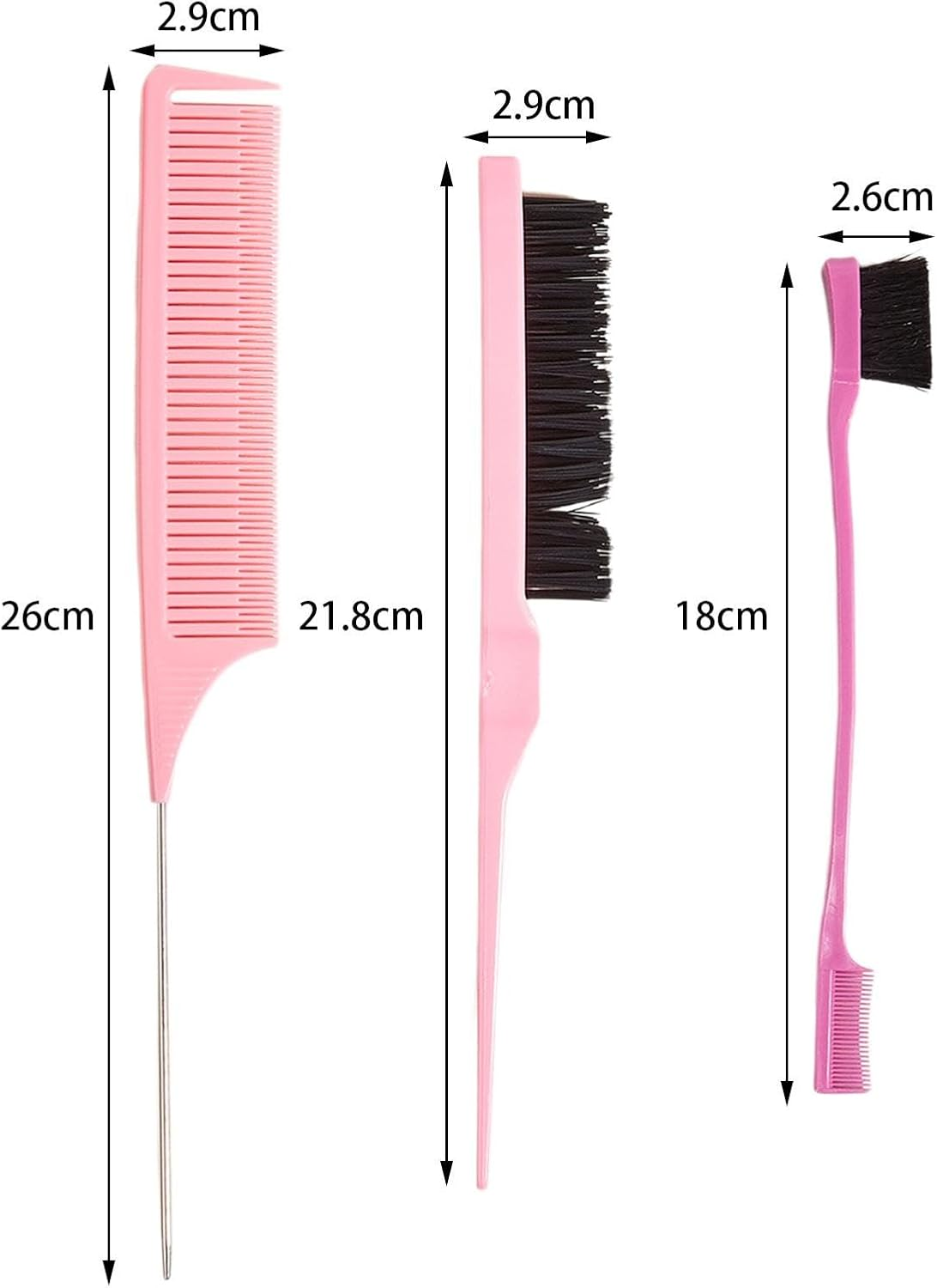 Eigell 3 Pieces Hair Styling Comb Set, Pin Tail Combs Sturdy Slick Brush Set Bristle Hair Brush Edge Brush for Smoothing Hair & Flyaways image number 5