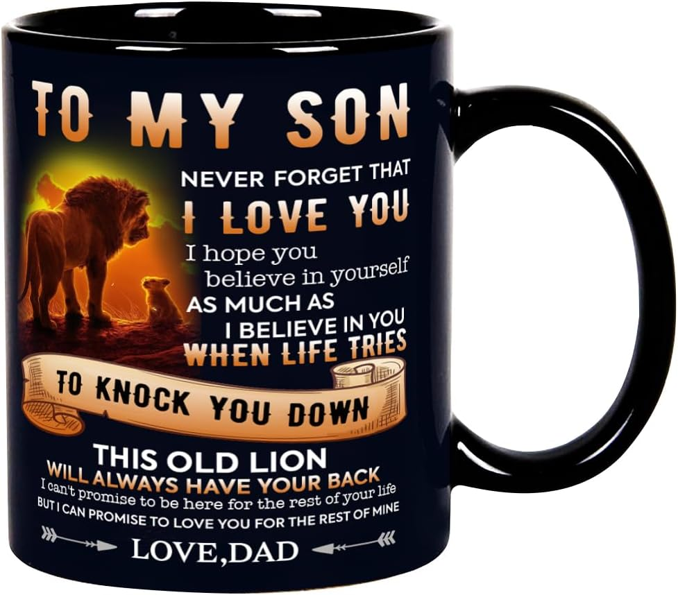 Fatbaby Birthday Coffee Mug Gifts for Son from Dad,Dad to My Son Gifts for Christmas Thanksgiving Farewell,Male Lion Black Tea Cup 11OZ image number 1