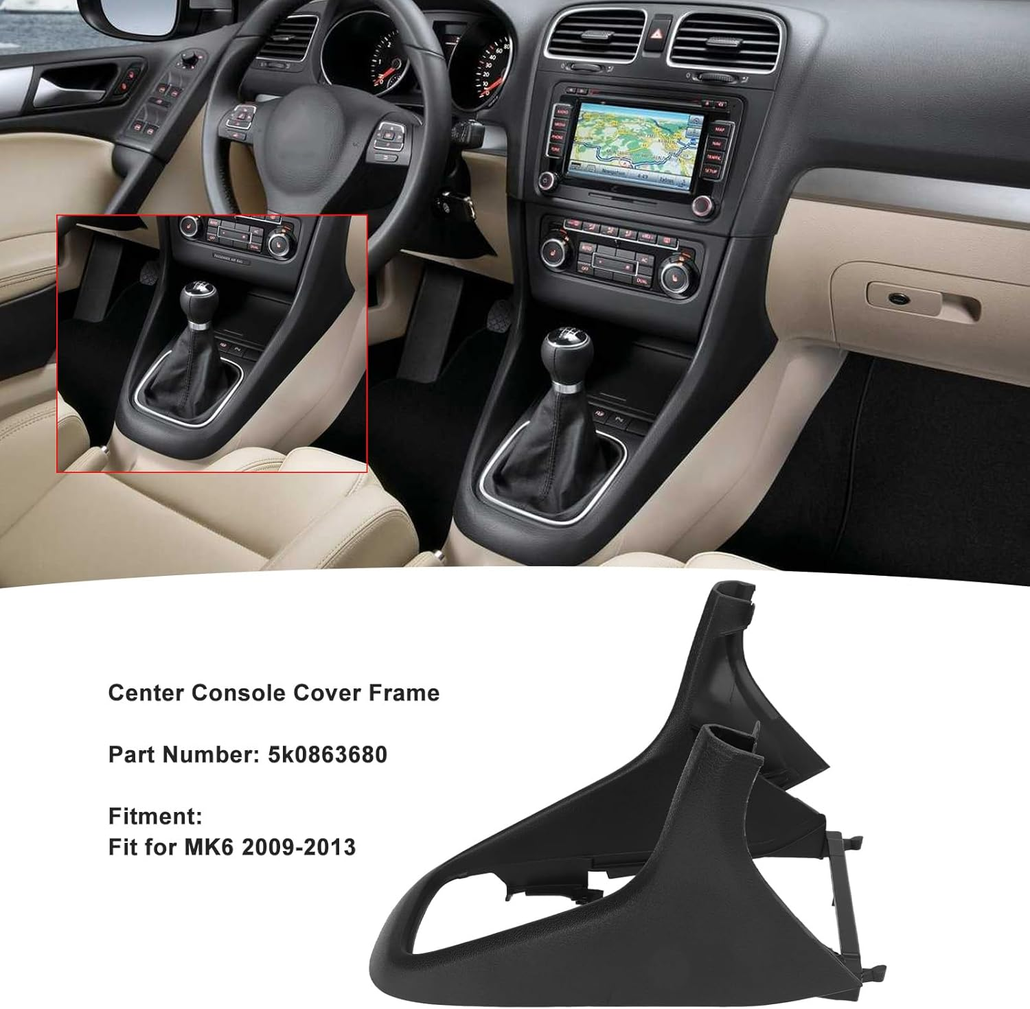 Car Center Console Cover Frame, 5K0863680 Shift Panel Cover Trim Interior Accessories for MK6 2009‑2013, Gear Panel Gear Shift Knob Cover Trims Frame image number 3