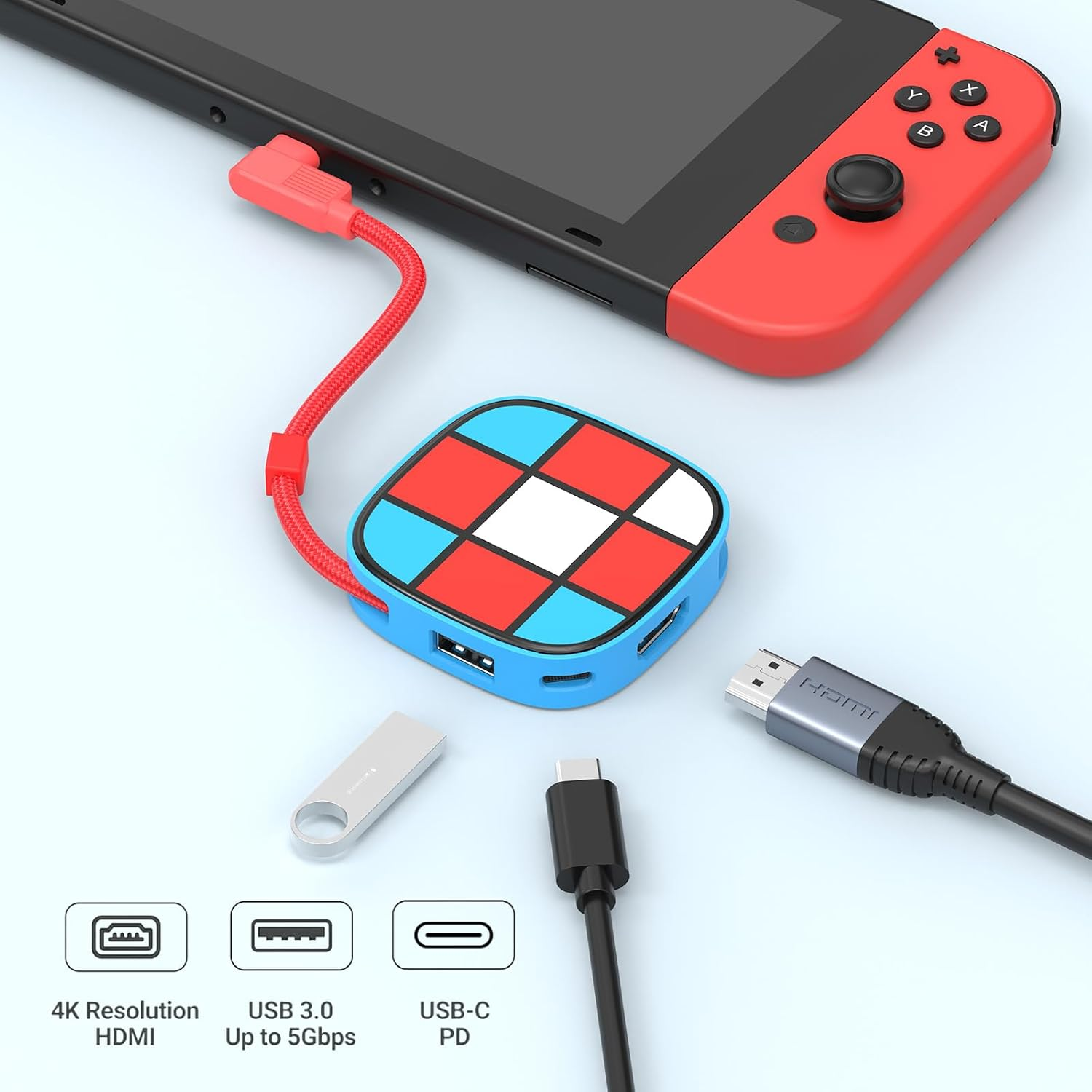 Azhizco Switch Dock for Nintendo Switch Dock, 3 in 1 for Nintendo Switch Docking Station with 4K HDMI USB 3.0 PD100W, Switch Travel Dock USB C to HDMI Adapter for Nintendo Switch/Oled, for Steam Deck image number 5