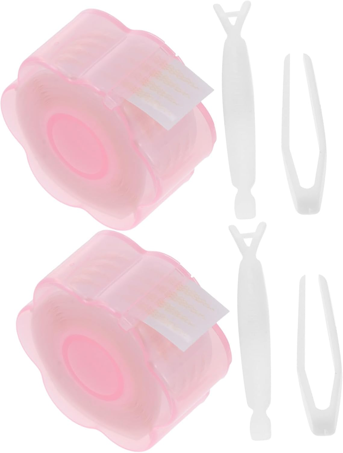 TOPPERFUN 2 Sets Invisible Double Eyelid Tape with Fork Tweezer Pink Cosmetic Accessories for Natural Eye Makeup Breathable Lace Design Suitable for Uneven and Droopy Eyelids Easy image number 3