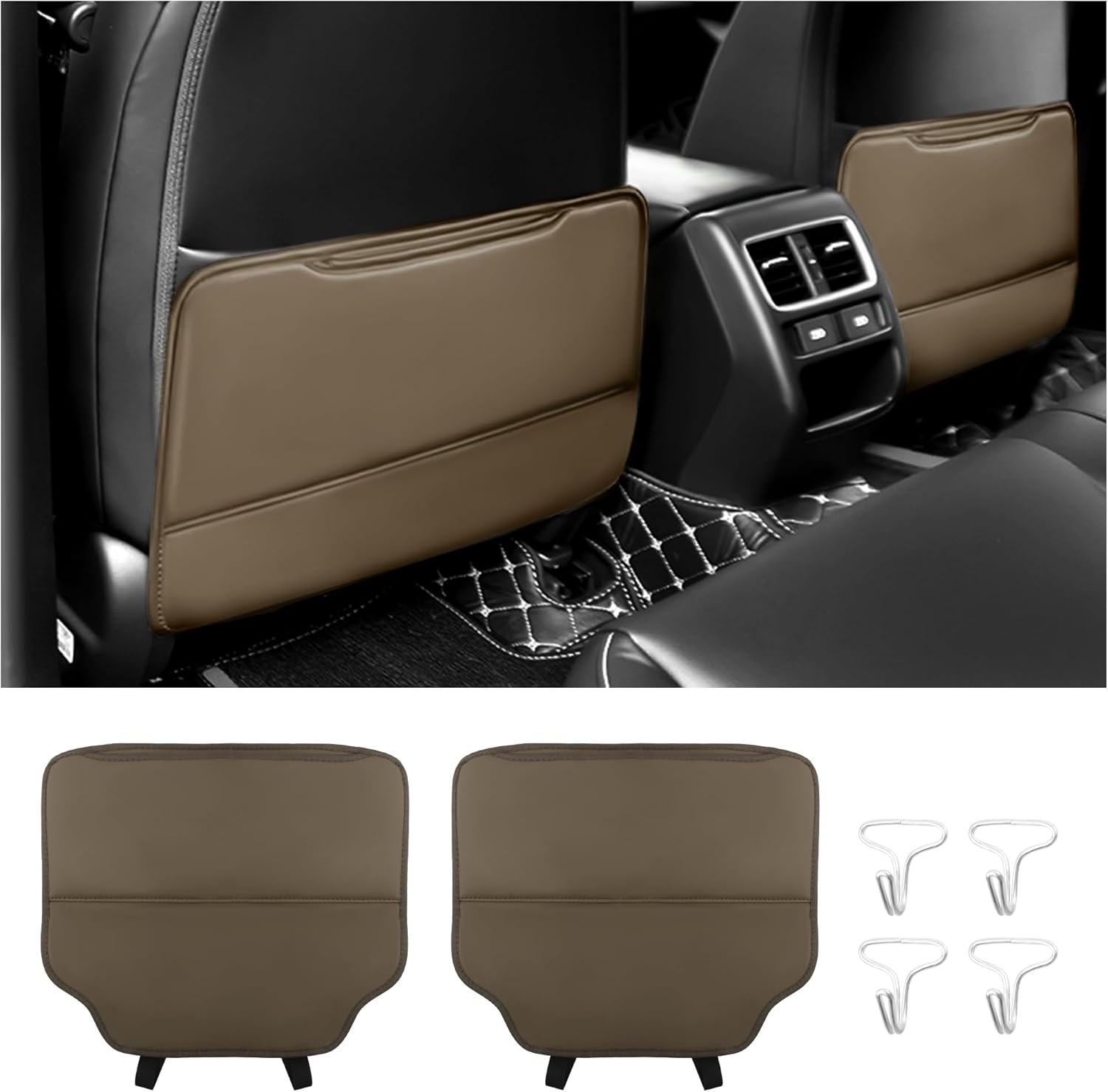 2PCS Leather Kick Mats Back Seat Protector,Storable Car Seat Kick Mats Keeps Car Interior Tidy,Universal Car Back Seat Organizer Car Accessories Fits Cars,Suvs,Trucks (Black)