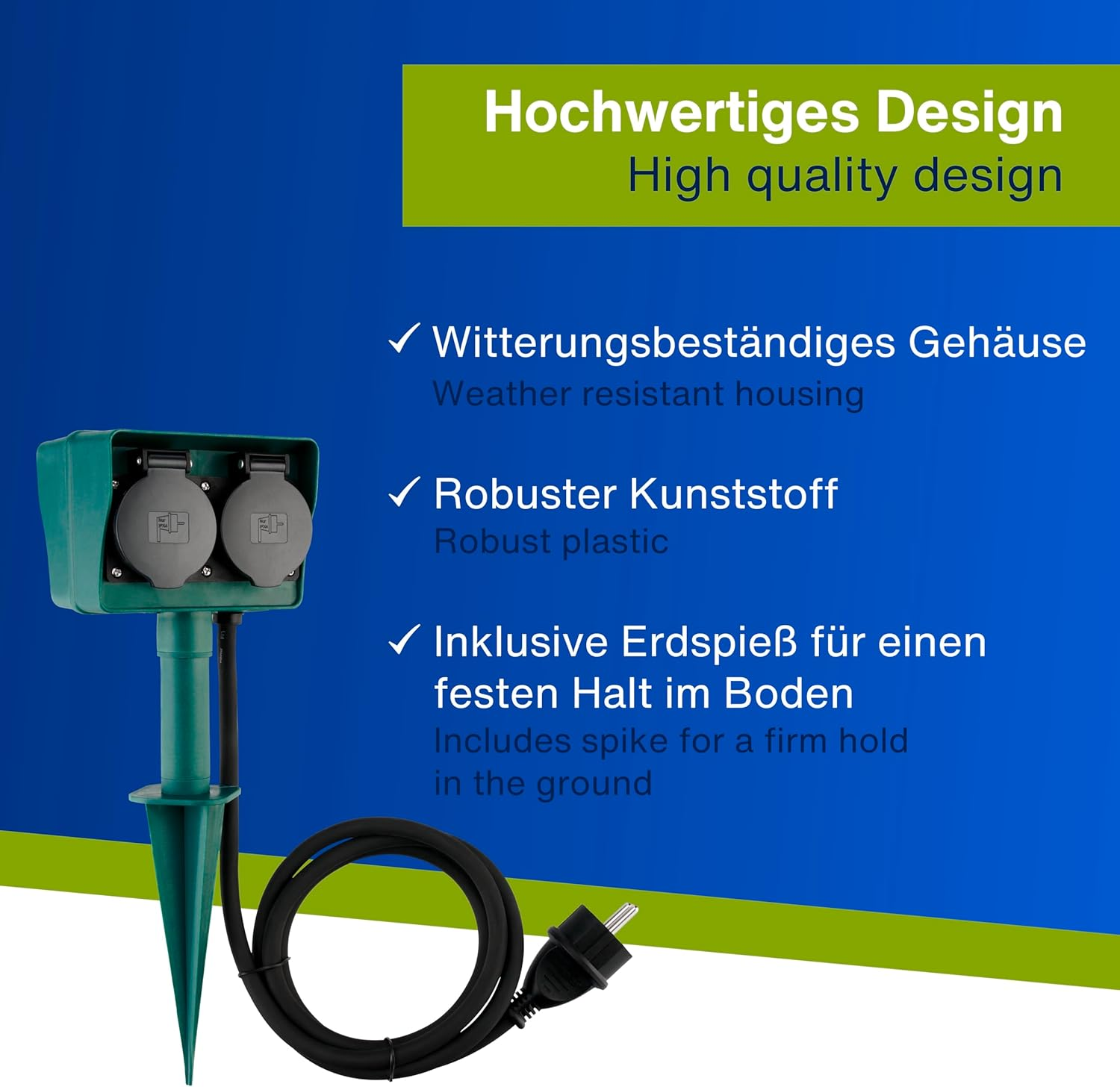 REV 0595009555 Ground Spike 4-Way Garden Socket IP44 Cable 1.4 M Max. 3500 W Green image number 5