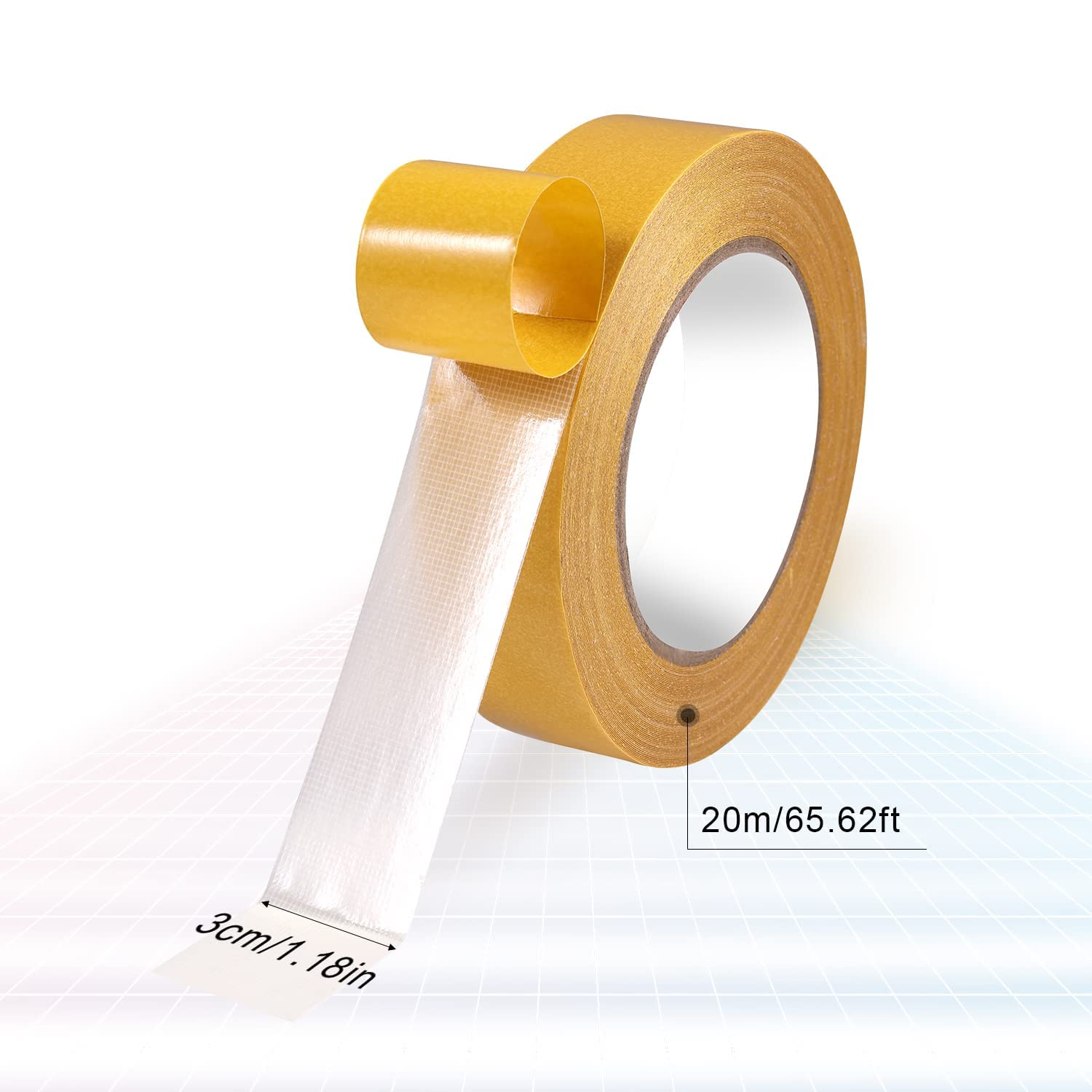 Heavy Duty Double Sided Tape - Super Sticky Clear Adhesive Tape with Fiberglass Mesh for Walls, Fabric, Home & Office - No Residue, Damage-Free Strong Hold - 1.18Inch X 66Ft (20M) image number 2