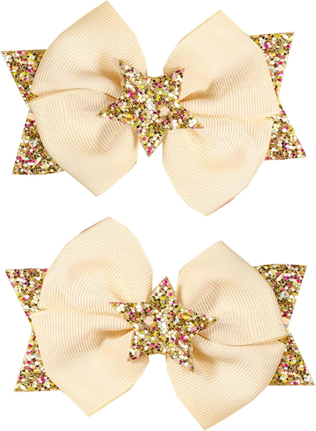 2 Pcs 4.5"Mouse Ears Hair Bows Clips for Kids Baby Girls Women, Glitter Party Princess Decoration Cosplay Birthday Christmas Party.(Fj40) (White)