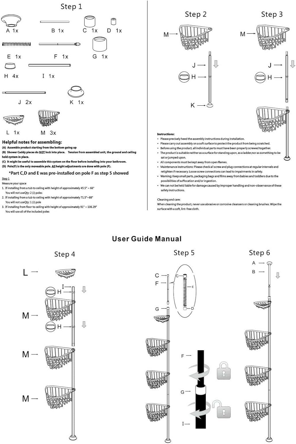 SOQ 4 Tier Shelf Corner Bathtub Shower Caddy Luxury Telescopic Metal Spring Tension Pole, Adjustable 201-266CM (Silver) image number 5