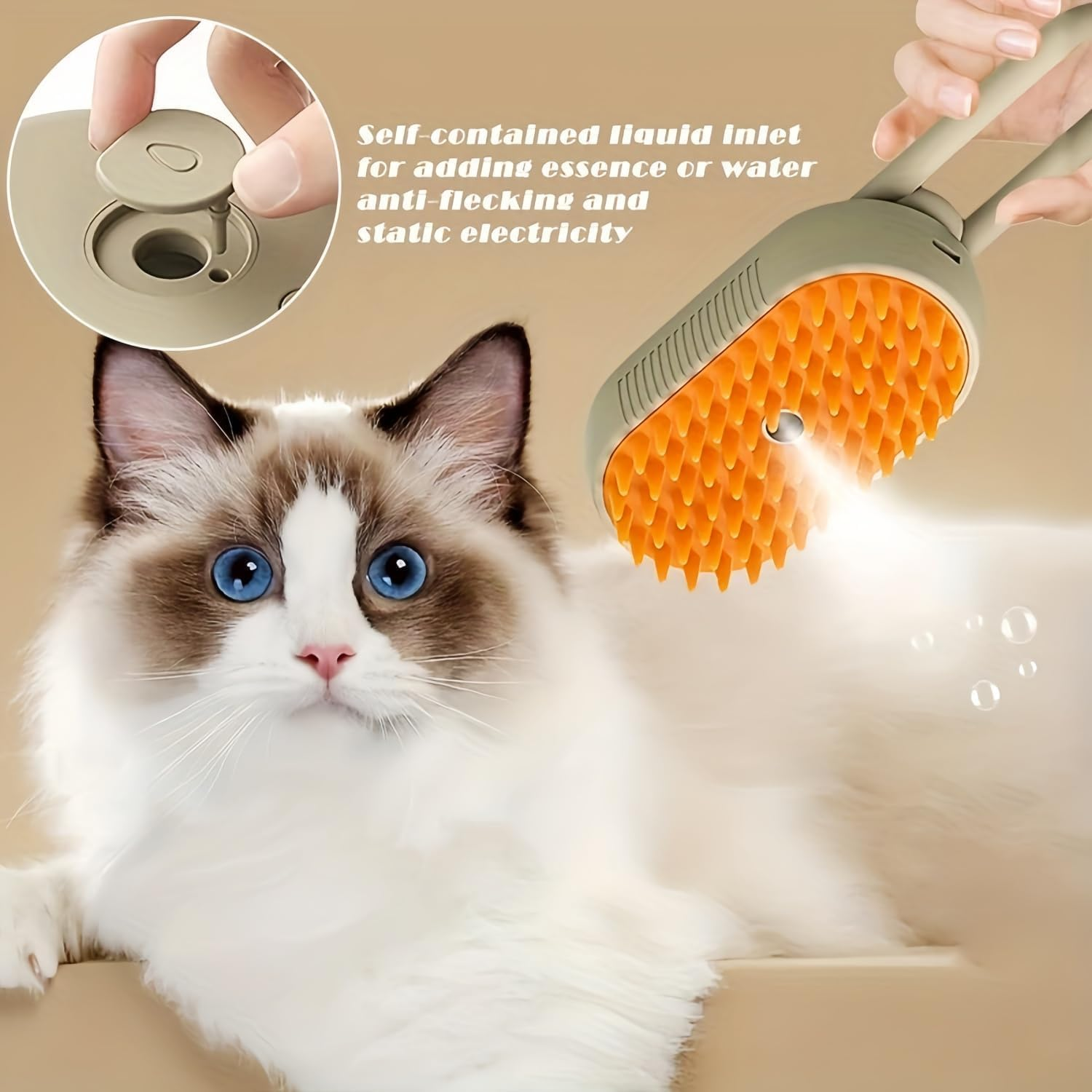Cat Steam Brush, 3 in 1 Cat Steamy Brush, Steamy Silicone Massage Grooming Brush for Cat and Dog, Steamer Brush for Massage, Tangled and Hair Loss Remover for Cats and Dogs Grooming Tool (2Pcs, White + Cream Coffee ) image number 1