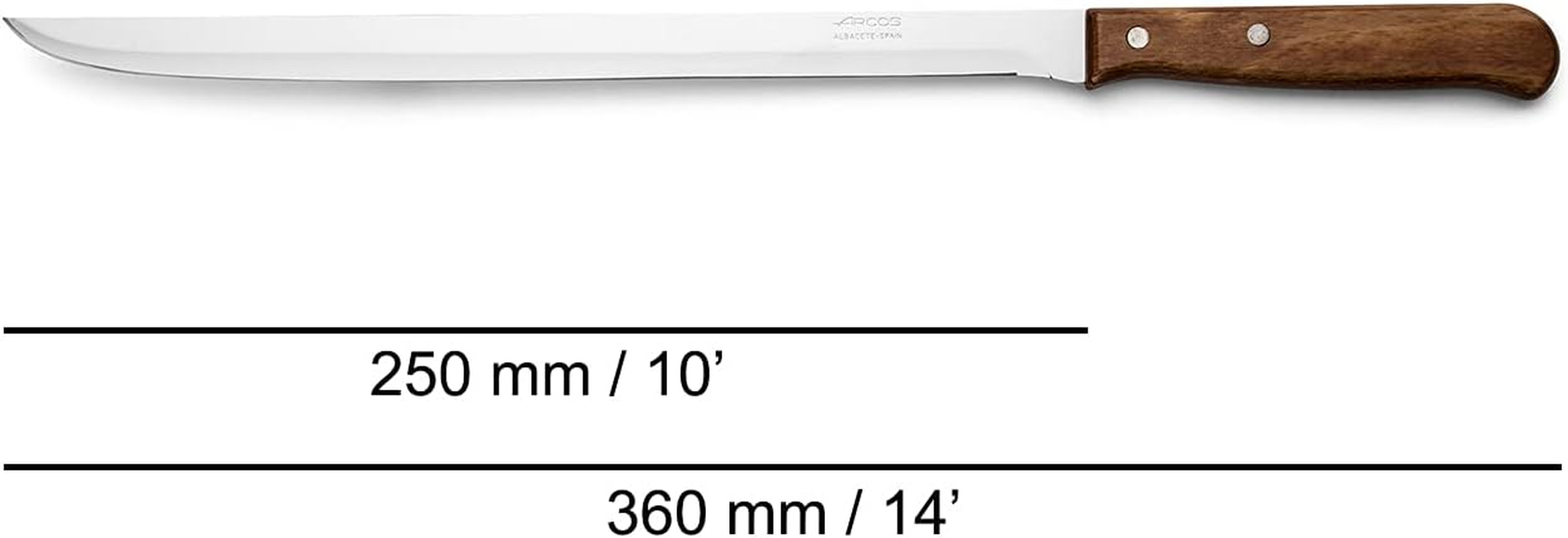 Arcos Carving Knife 10 Inch Stainless Steel. Sharp Ham Slicer Knife to Cut Ham and Meat, Perfect for Precise Ham Cutting. Compressed Wood Handle and 250Mm Blade. Series Latina. Color Brown image number 5