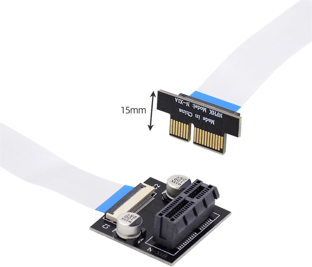 NFHK Low Profile PCI-E Express 1X Slot Riser Card Extender Extension Ribbon Flex Relocate Cable 10Cm 90 Degree Angled