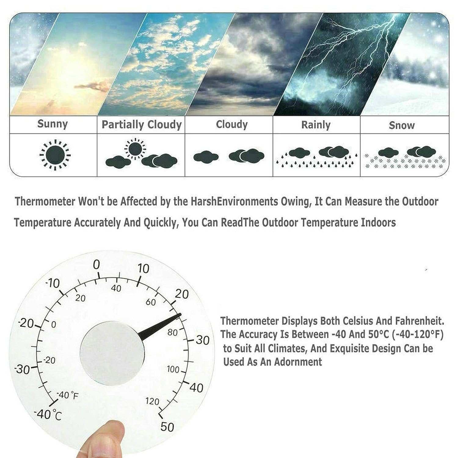 Gudoqi Outdoor Window Thermometer Stick on Circular Window Temperature Meter for Outdoor Car image number 3