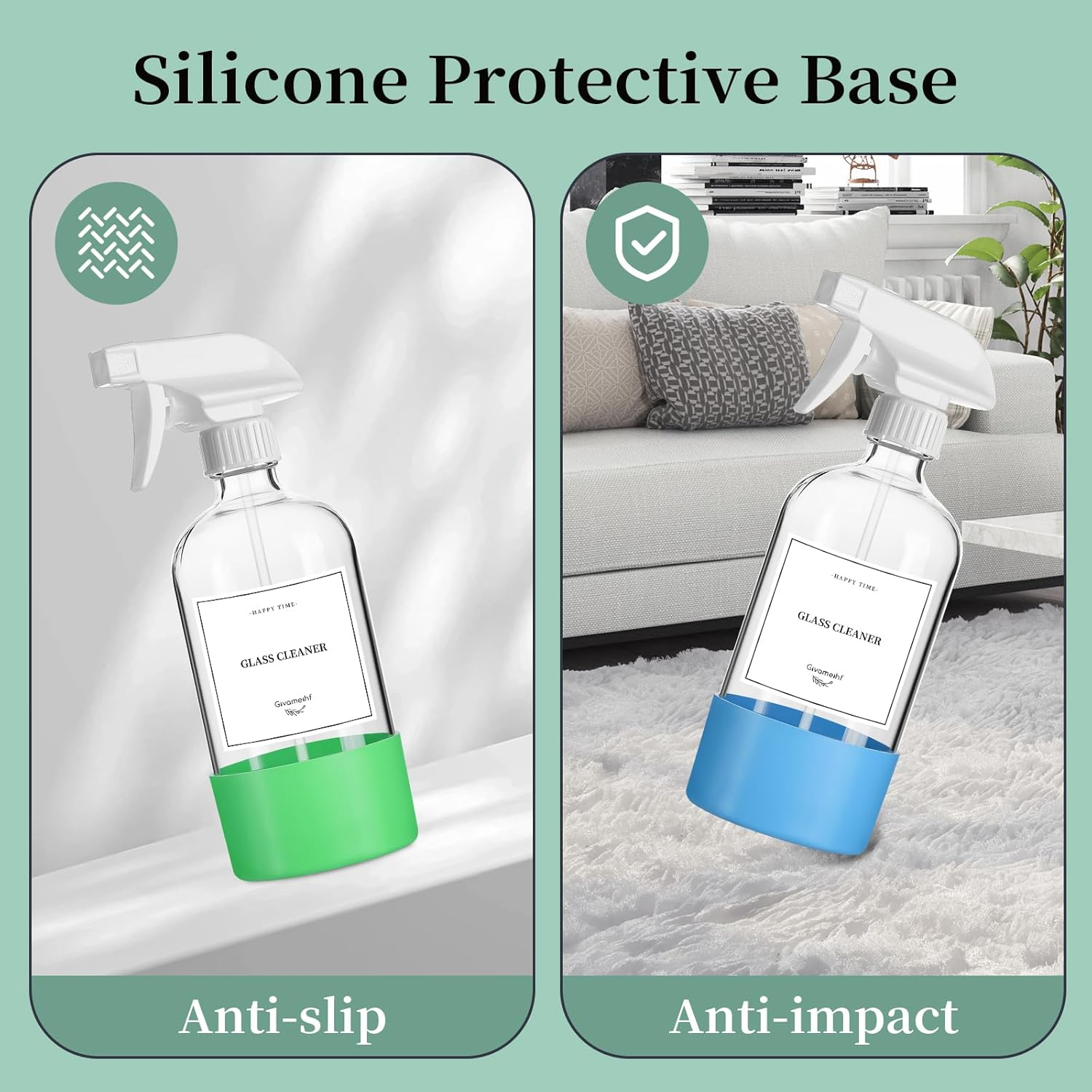 GIVAMEIHF 2 Pack Glass Spray Bottles with Silicone Sleeve,16Oz Clear Glass Spray Bottles Refillable Empty Bottle with Adjustable Nozzle,Spray Bottle for Essential Oils,Cleaning Solutions,Pets,Hair image number 2