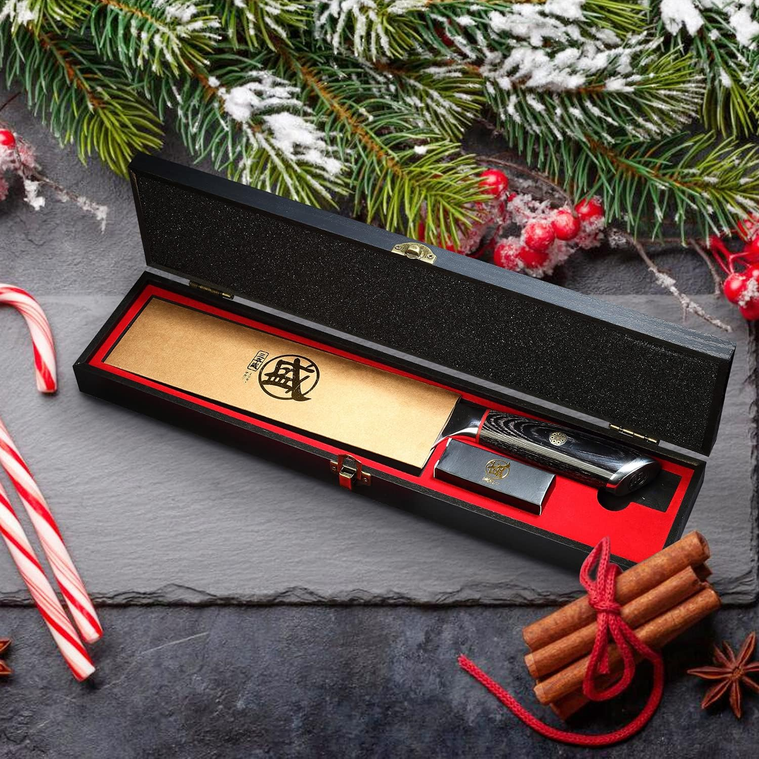 MITSUMOTO SAKARI 20 Cm Japanese Gyuto Chef Knife, AUS-10 Premium Damascus Steel Kitchen Cooking Knife, Professional Hand Forged Meat Sushi Knife (Pakkawood Handle & Gift Box) image number 5