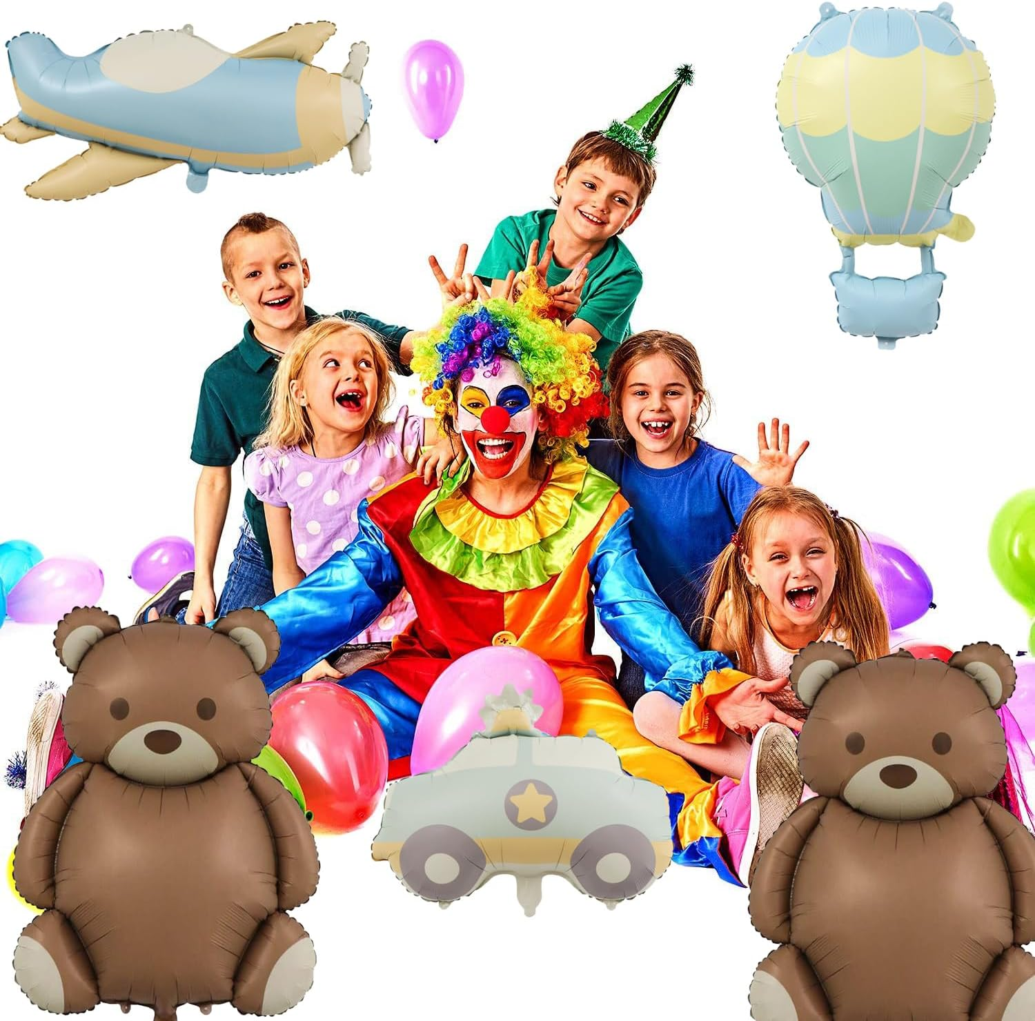 SUNSK Bear Balloons Police Car Helium Balloon Aeroplane Foil Balloon Hot Air Balloon Foil Balloon for Children Birthday Party Baby Shower Pack of 8 image number 3