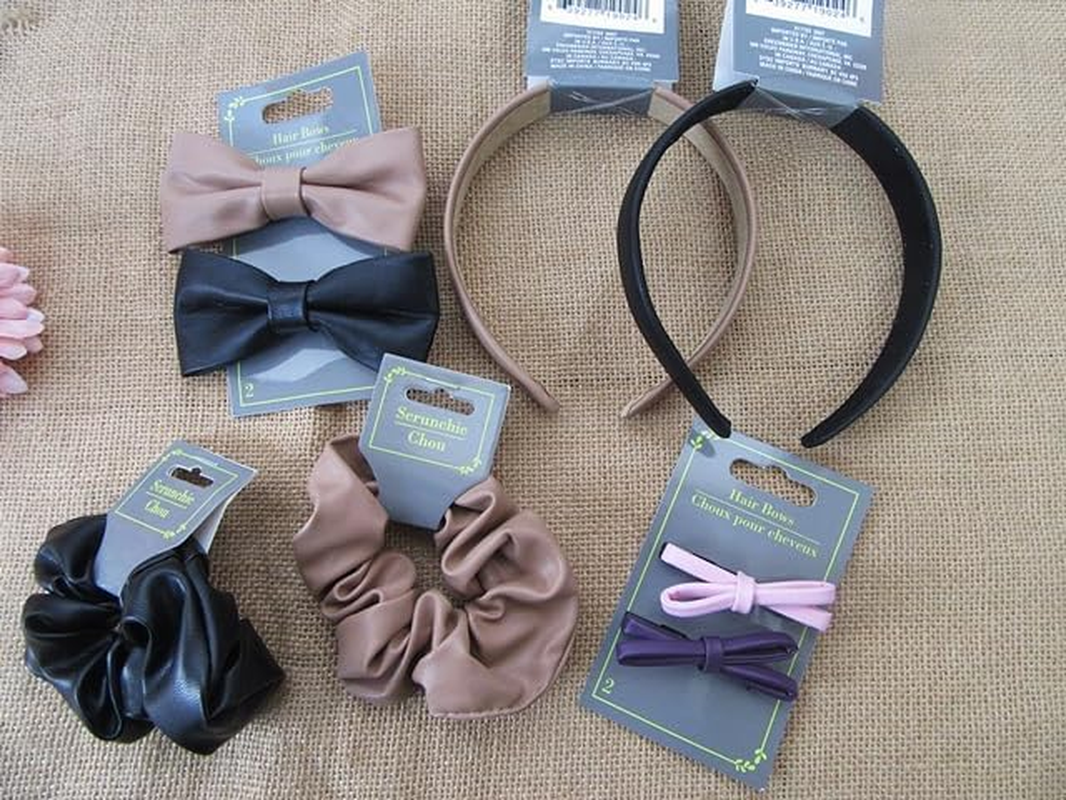 36Sheet PU Leather Hair Bows Scrunchie Headband Assorted image number 4