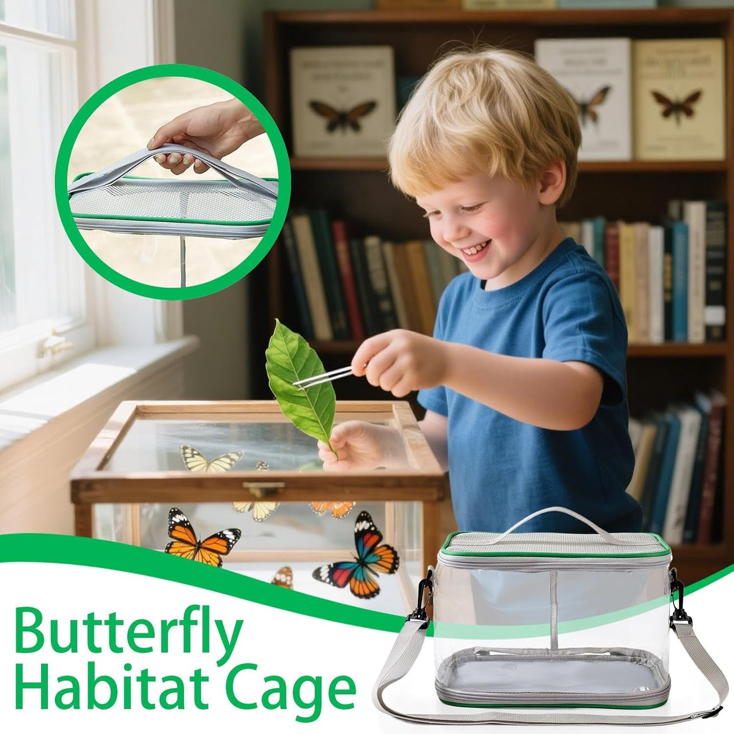 Butterfly Enclosure - Monarch House Butterfly Catcher Enclosure | Foldable Small Animal Terrarium Pet Supplies for Observation Larvae Bee Home Classroom Education Exploration