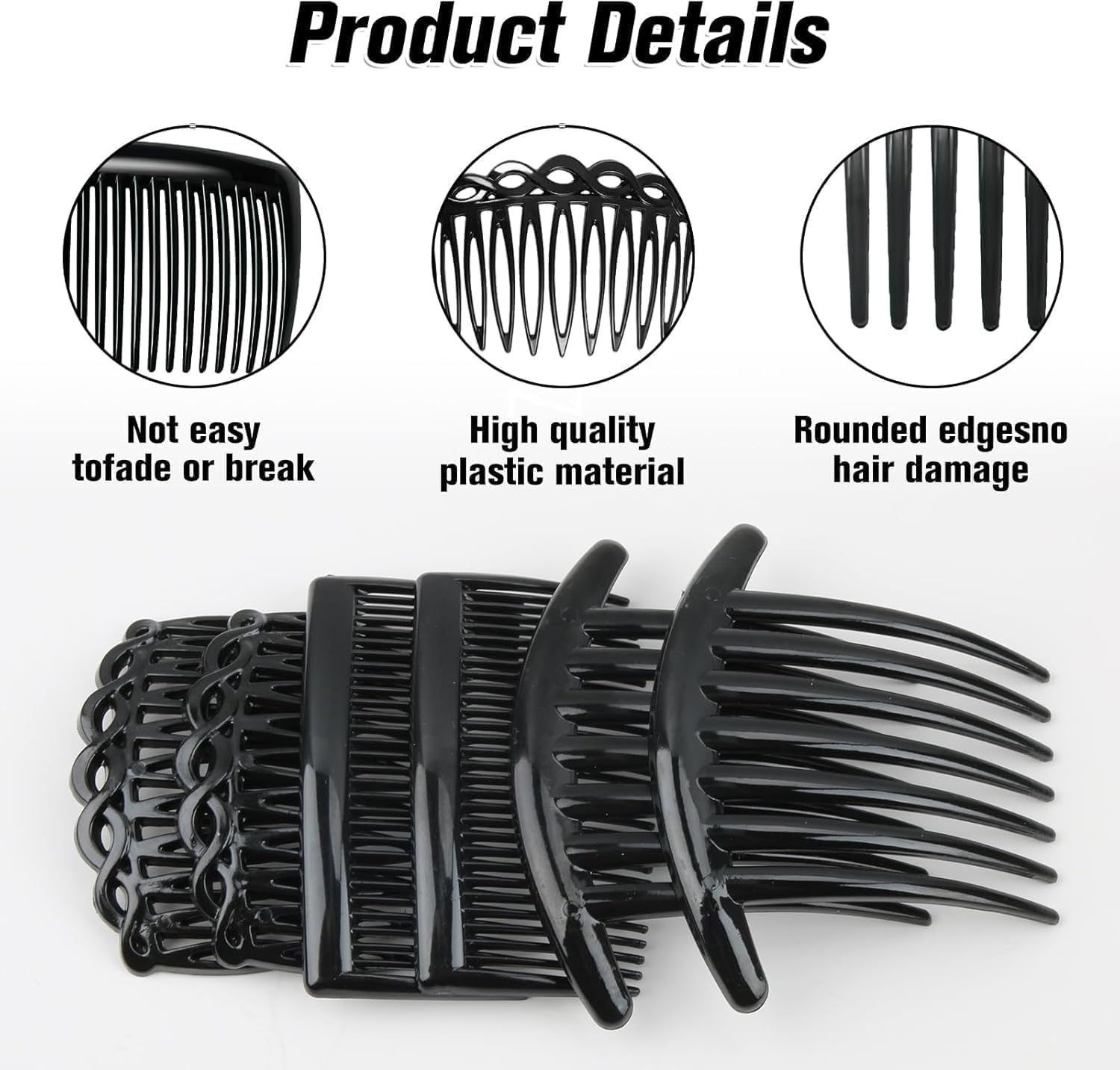 Pack of 3 Hair Combs Slides, Plastic French Twist Side Combs Strong Hold Twist Teeth Slide Clips Accessories Black Comb for Multiple Hairstyles Girls Women Girls Thick Fine Hair image number 2