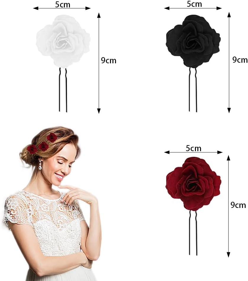 TRKETK Pack of 9 Flower Hair Clips Rose Flower Hair Pin Rose Brooch U Shape Rose Floral Bobby Pins Vintage Rose Hair Accessories for Party Wedding Event Women Girls
