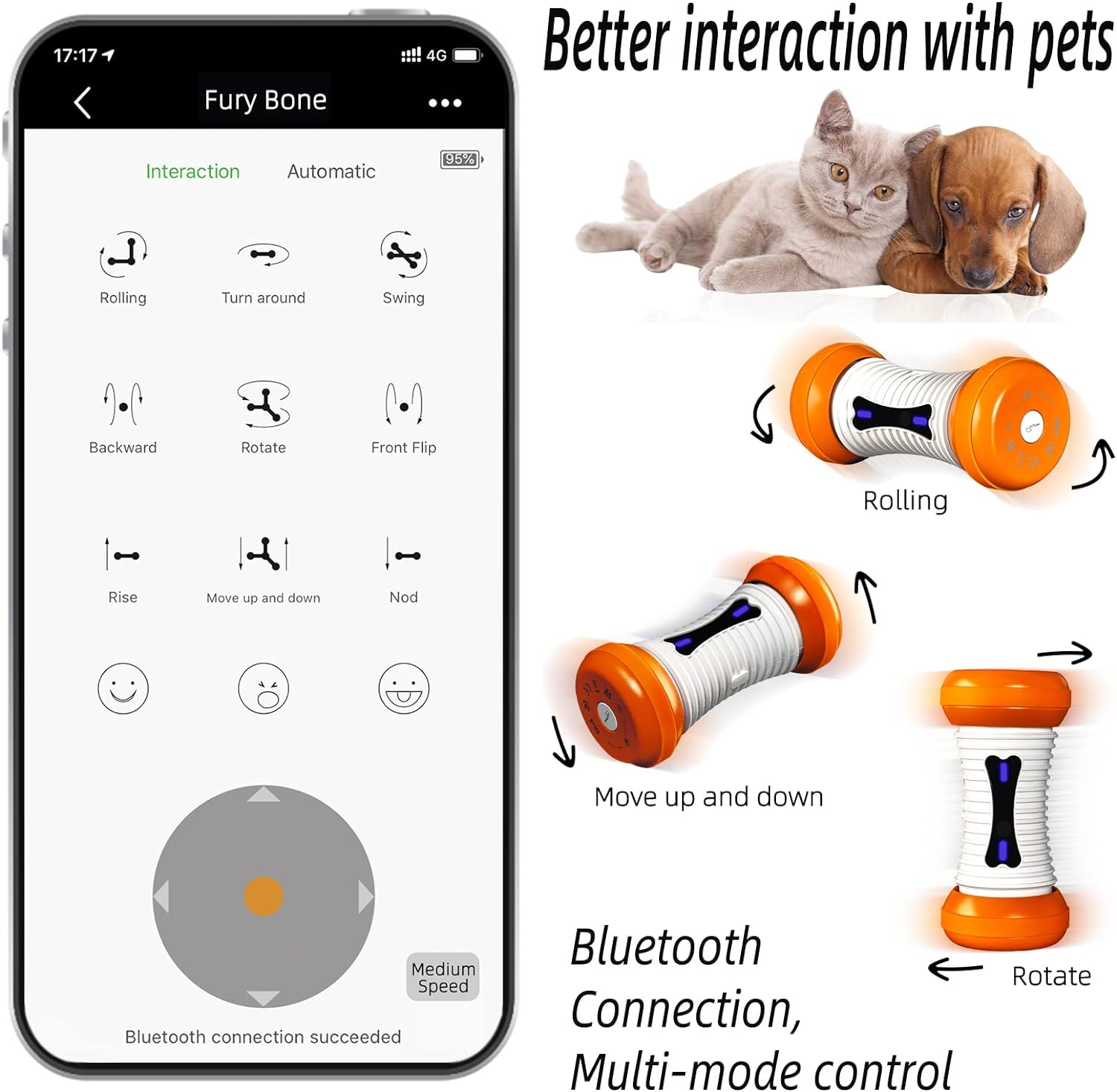 Fury Bone Smart Interactive Pet Toys for Dogs Cats Indoor Outdoor Easy Manual & Auto Control via App(Stainless Steel Tire) image number 1