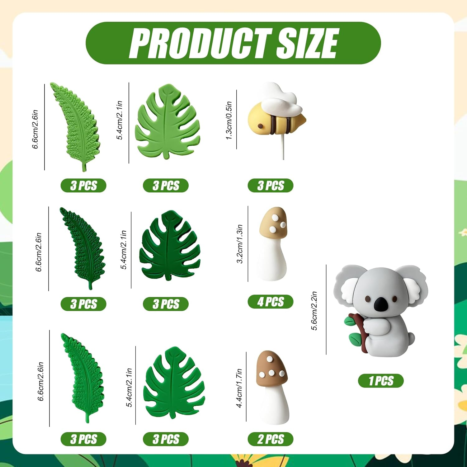 Homiliky Jungle Animal Cake Decorations - Wild Animal Cake Toppers with Koala, Bee or Bear for Kids Birthday Party, Cupcake Toppers for Jungle Theme Party Supplies (Green) image number 3