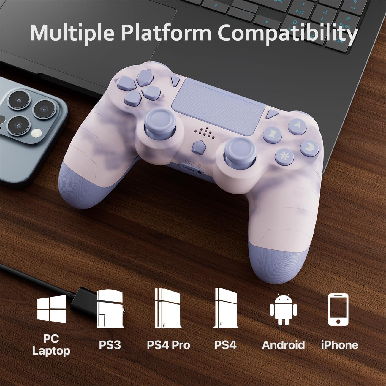 Wireless Controller for PS4, Gamepad for Playstation 4 with Double Vibration/6-Axis Sensor/Type-C Charhing Port/Headphone Jack, Ergonomic Non-Slip Grip Compatible with Playstation 4/Slim/Pro (Pink) image number 1