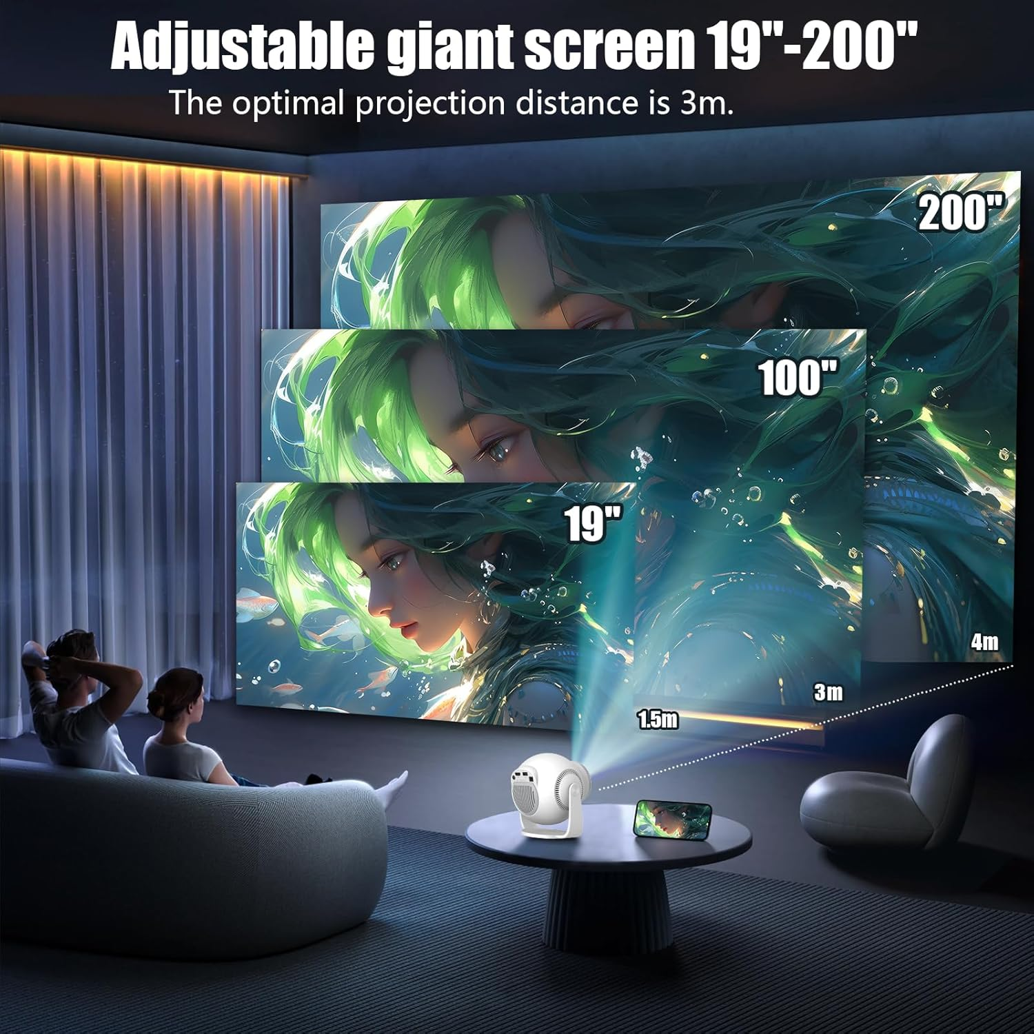 Mini Projector with 4K & 8K 1080FHD, Portable Projector with Android 14, 5G Wifi 6 and Bluetooth 5.4, 270&deg; Rotation, Smart Projector with HDMI/USB/DC, Automatic Horizontal Keystone Correction image number 6