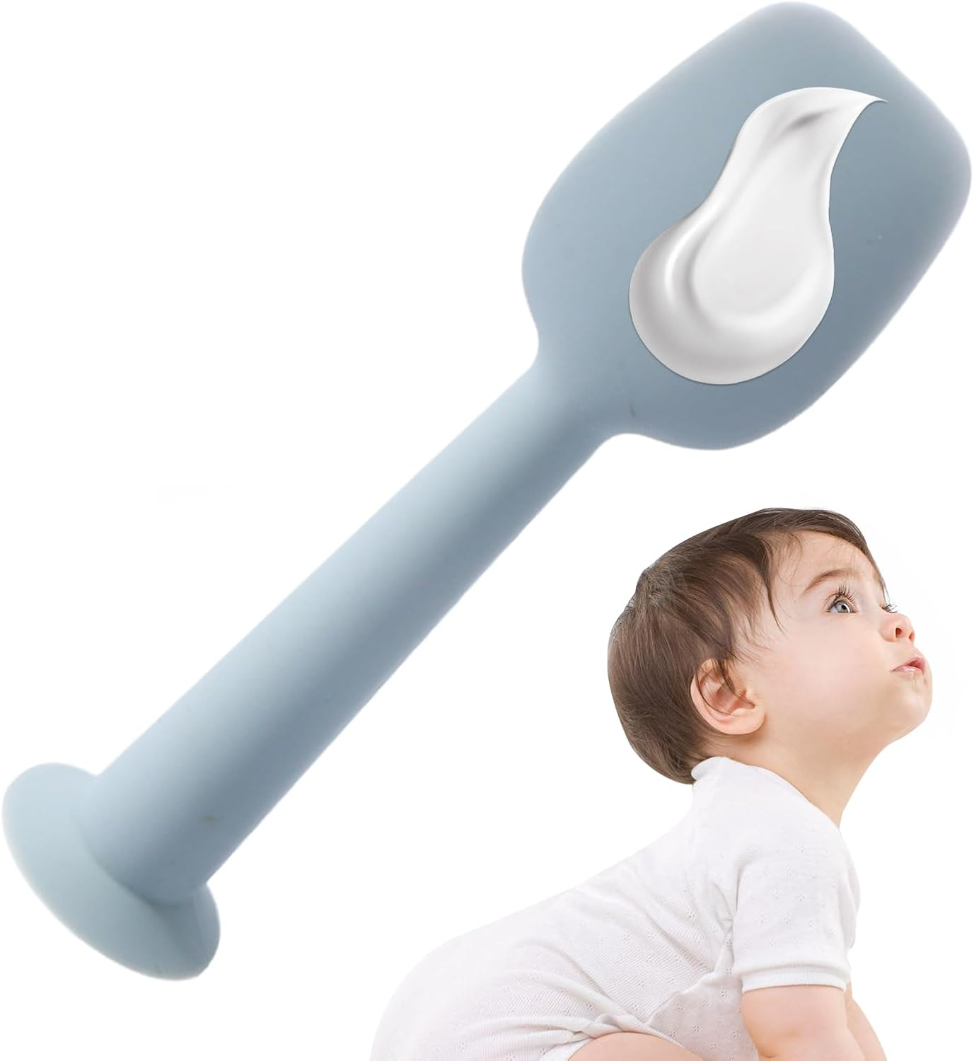 Spatula for Baby Cream, Baby Diaper Spatula with Suction Base, Silicone Soft Paste Applicator Balm Tool for Rash Care Nursery Bath Cheeks image number 5