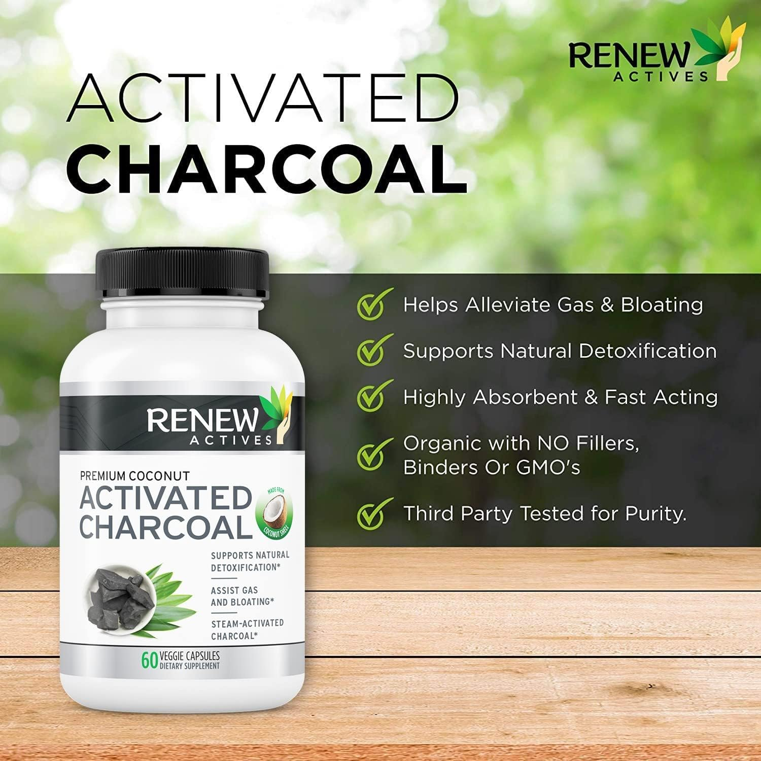 Extra Strength Activated Charcoal Pills Capsules Made from Natural Organic Coconut :: 60 Ct. for Digestive Support and Teeth Whitening : Made in the USA with No Artificial Ingredients
