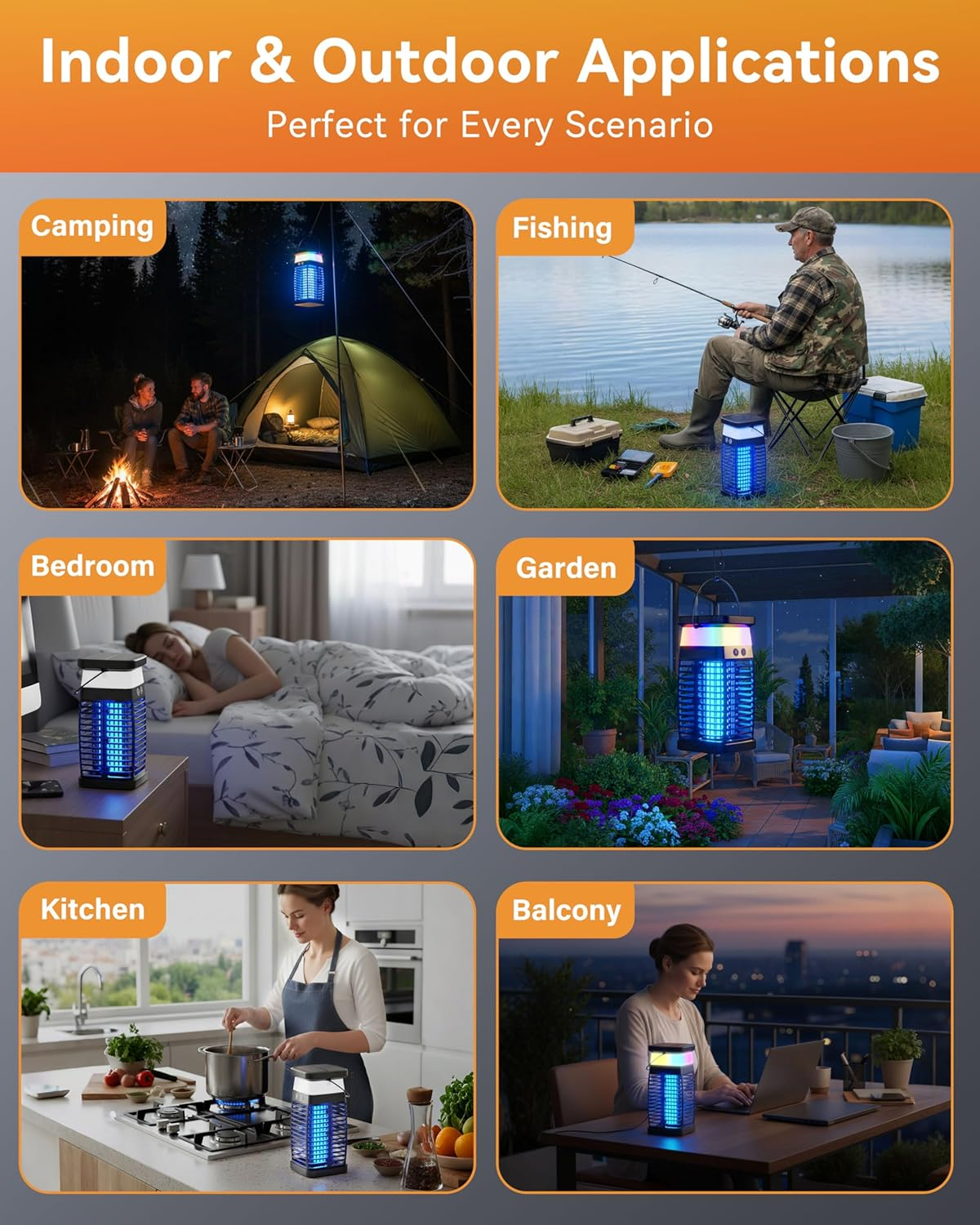 Mosiller Solar Bug Zapper Outdoor - Electric Fly Killer Mosquito Zapper Waterproof, Portable Trap Lamp Brightness Outdoor & Indoor Insect Killer with Panel Sensor for Home, Patio, Backyard, Camping image number 5