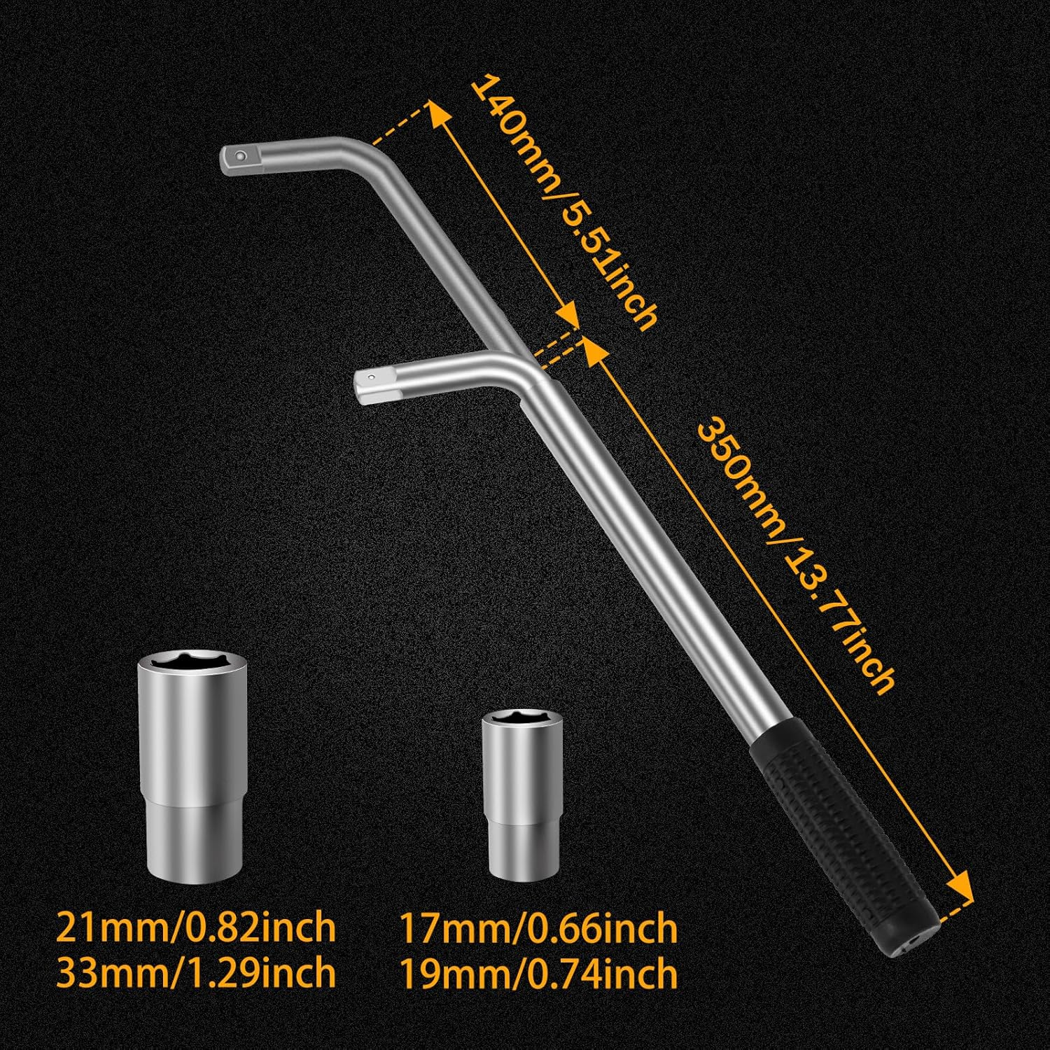 3Pcs Telescoping Lug Wrench Universal Extendable Lug Wrench with 17/19/21/23Mm Sockets L-Shaped Wheel Wrench Foldable Wheel Nut Remover for Car Tires Repair image number 2