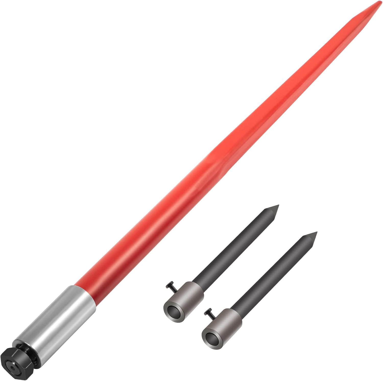 VEVOR Hay Spear 49" Bale Spear 3000 Lbs Capacity, Bale Spike Quick Attach Square Hay Bale Spears, Red Coated Bale Forks, Bale Hay Spike with 2 Stabilizer Spears