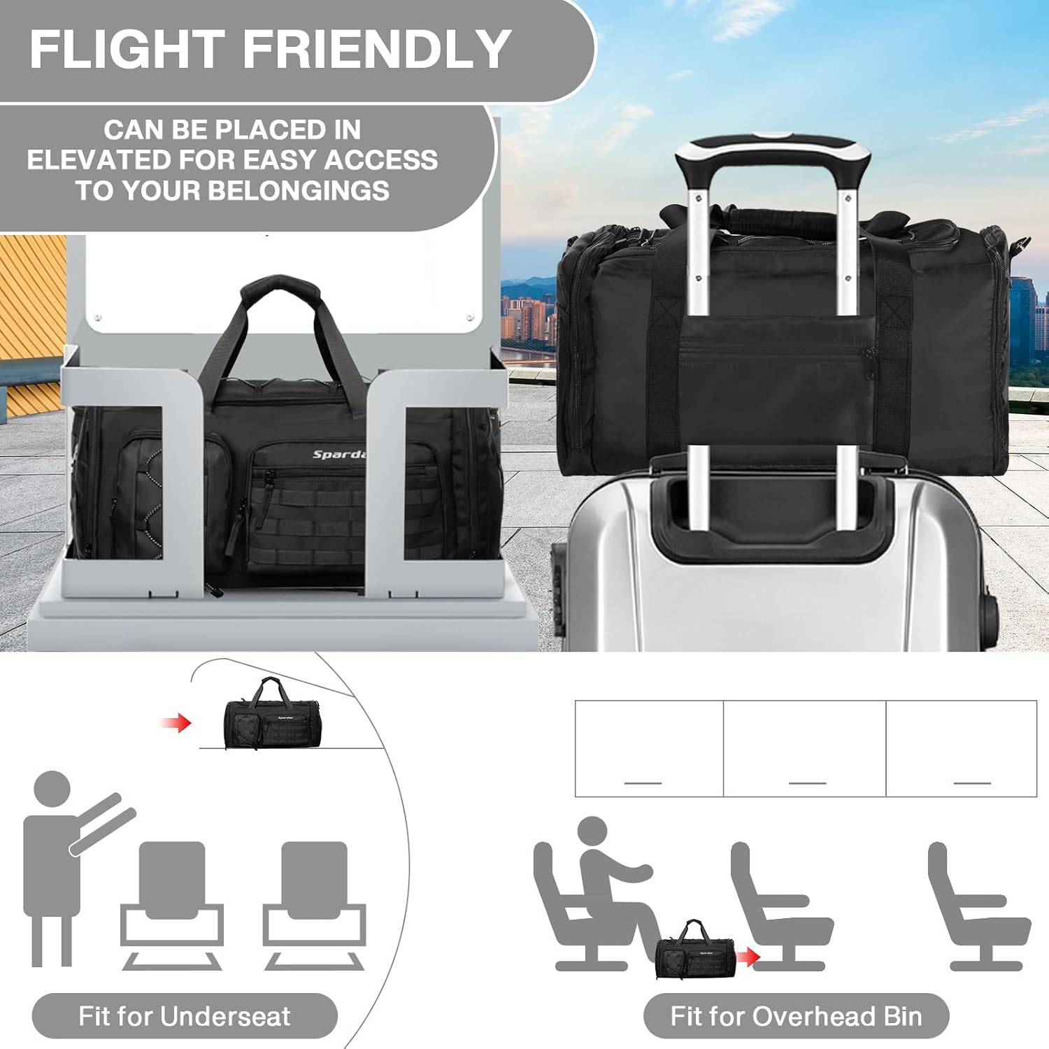 3 in 1 Gym Bag for Men and Women, with Shoe Compartment, 6 Shoe Pockets and Wet and Dry Pockets, 55L Large Capacity, Waterproof Sports Duffel Bag for Fitness, Travel, Weekend Leisure image number 2