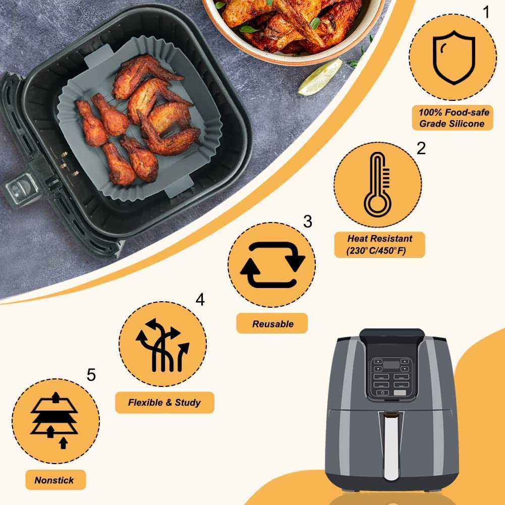 Silicone Air Fryer Liners, 2Pcs Reusable Square Liners, Food Safe Oven Accessories, Replacement of Parchment Paper, Silicone Baking Tray Pots image number 3