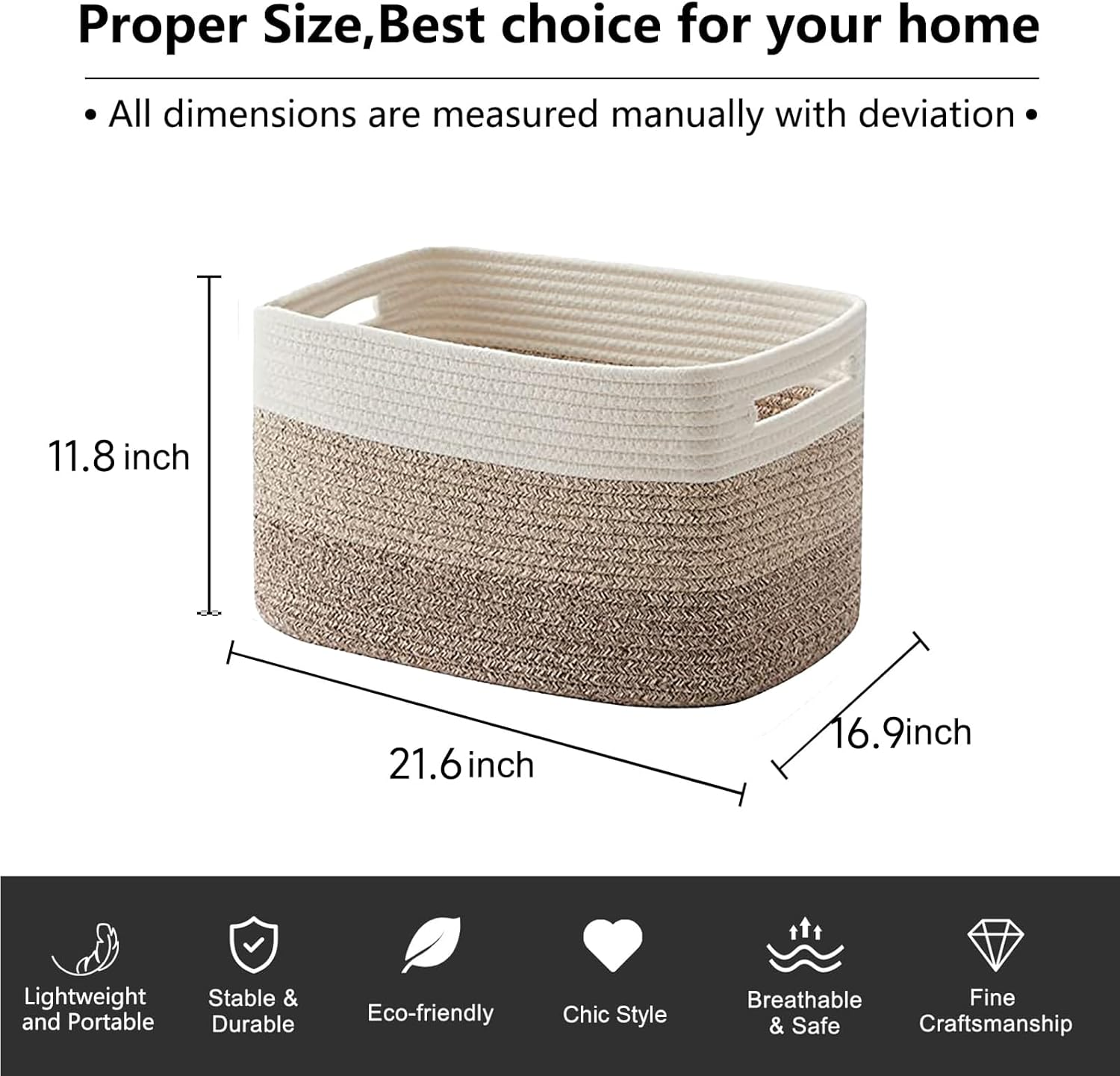 3 Pack Storage Basket, Cotton Rope Woven Basket with Handles for Shelf, Pet Toy, Book, Cloth Storage, Storage Organizer for Living Room, Bathroom (Gradient Beige, XL) image number 4