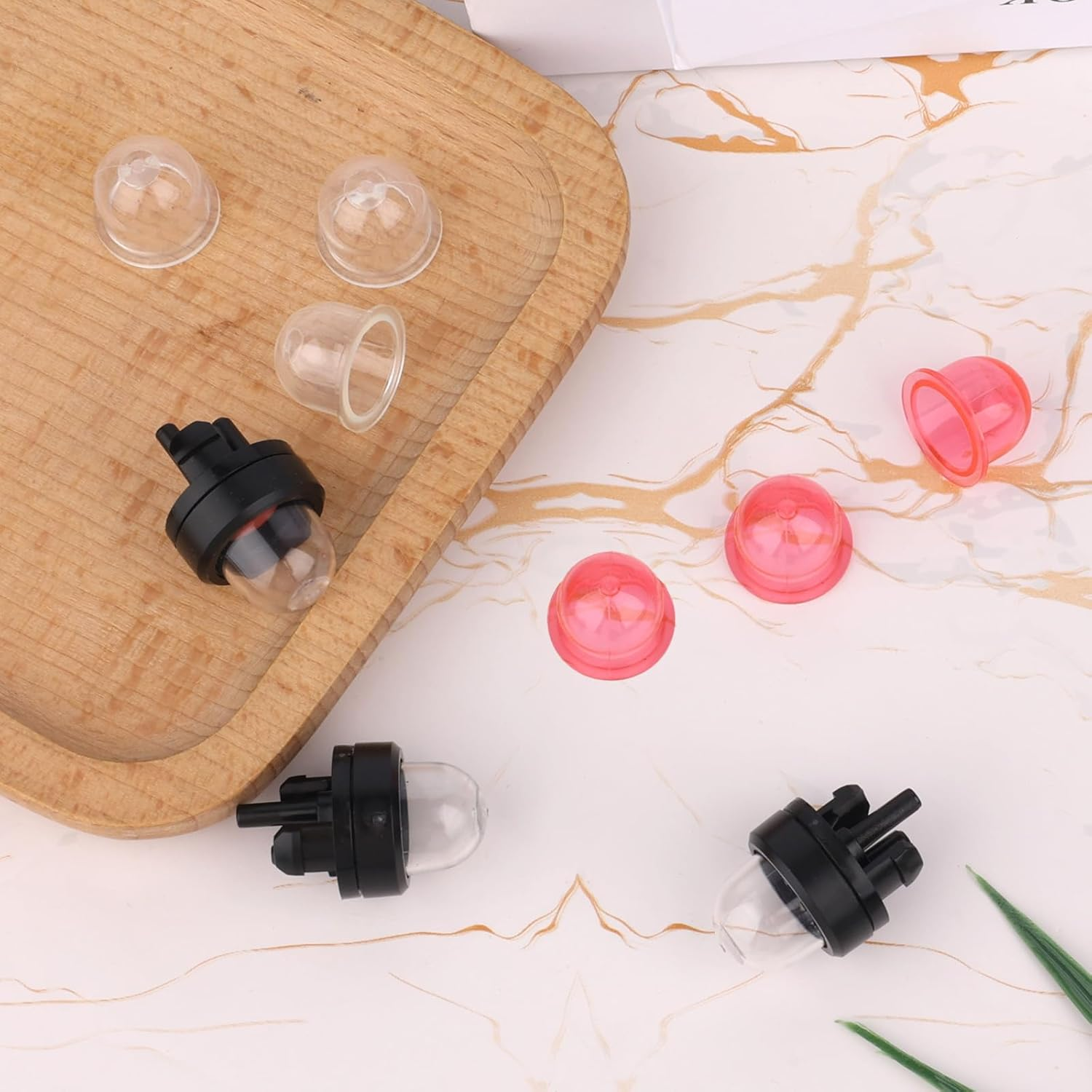 9Pcs 188-512-1 Snap-In Carburetor Primer Bulb Pump and Primer Bulb Replacement, for Small Engines Poulan Echo Ryobi Homelite Bolens for Husqvarna Craftsman Chainsaw Walbro Trimmer(Clear+Red)