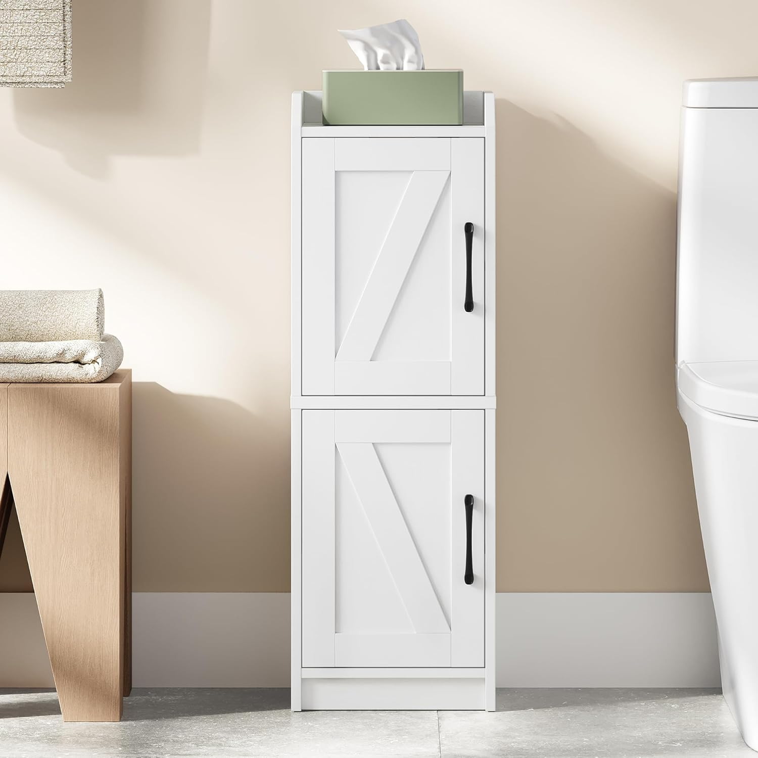 Hzuaneri Bathroom Storage Cabinet, Small Corner Floor Cabinet with Door and Shelves, Narrow Bathroom Organizer and Paper Storage with Adjustable Shelves, for Small Spaces, White BC27113X image number 3