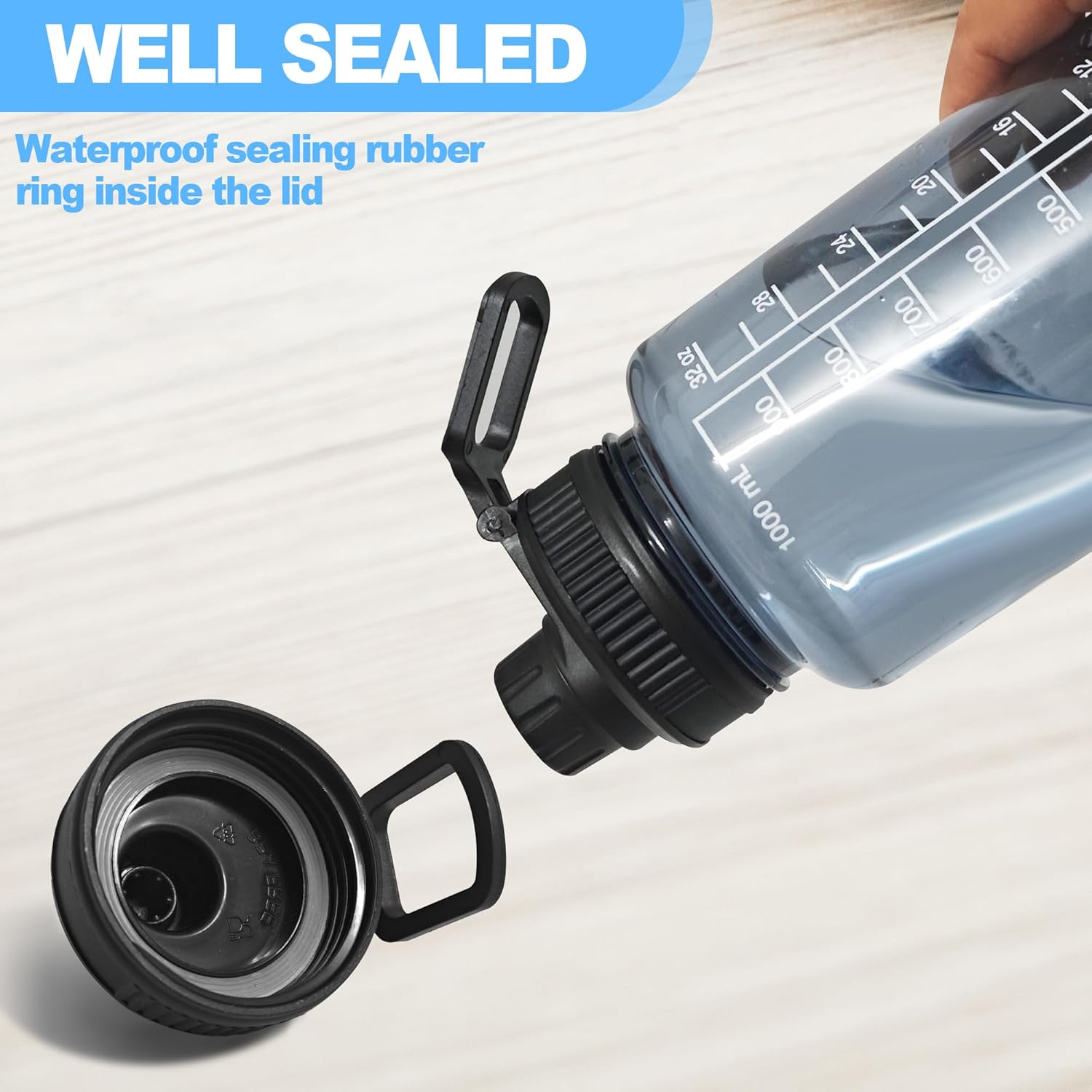 2 Pcs Replaceable Lid for Nalgene Sustain Tritan Water Bottle, Wide Mouth Loop Top Lid Compatible with Nalgene 32 Oz, BPA Free, Replacement Cap Accessories with Handle Easy to Carry, Black image number 6