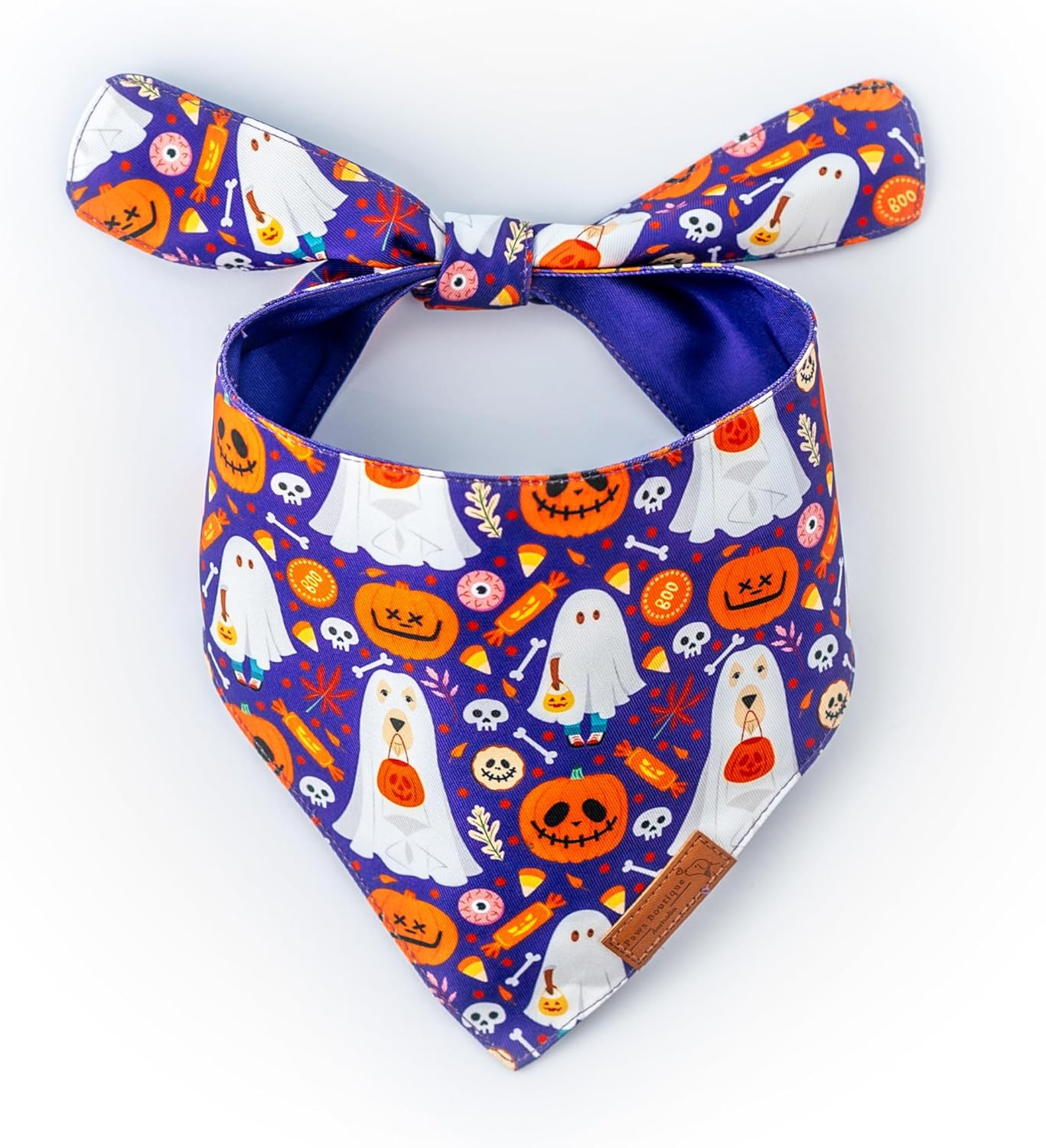 Paws Boutique Premium Dog Bandana/Scarf | Design: Boo-Tiful Pooch | Reversible Dual Layered/Sided | Small, Medium & Large Pets | Unique Style | Accessories for Puppies & Dogs (L) image number 4