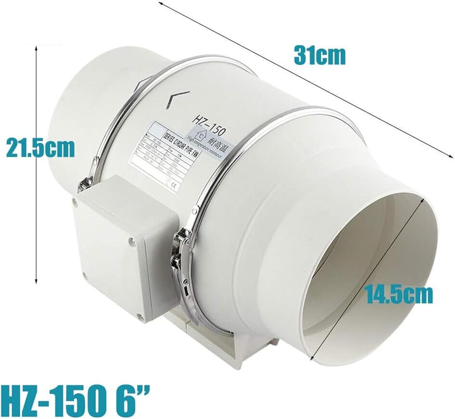 6" Inline Duct Fan Pre-Wired Exhaust Fan,Ventilation Fan Hydroponic Inline Exhaust Industrial Vent Silent Fan Extractor Duct for Grow Tents/Hydroponics/Booster Smoke Moving White Immutable Speed image number 1