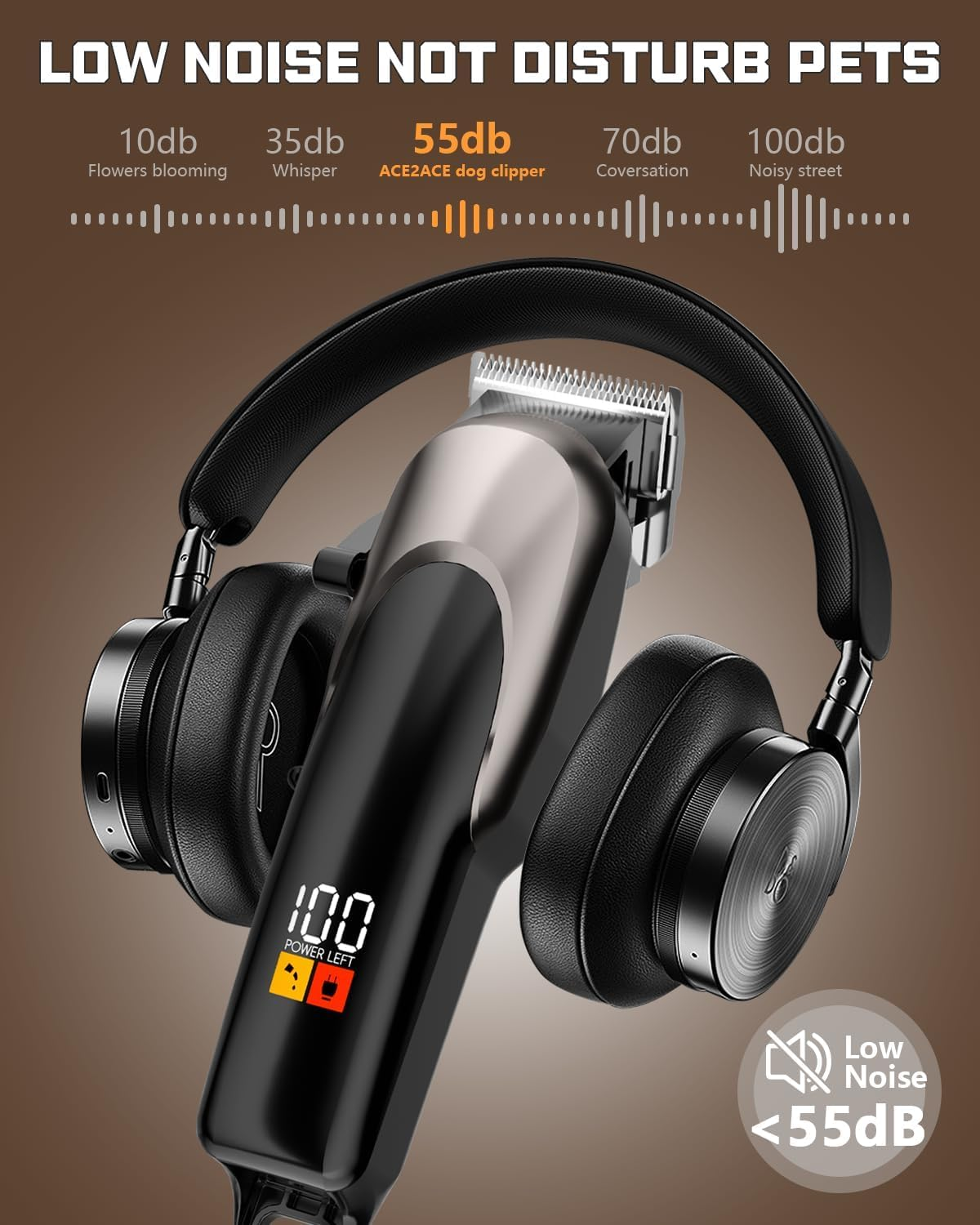 ACE2ACE Dog Clippers, Professional Pet Clippers for Dogs, Rechargeable Cordless Low Noise Grooming Razor Perfect for Thick/Heavy Coats image number 2