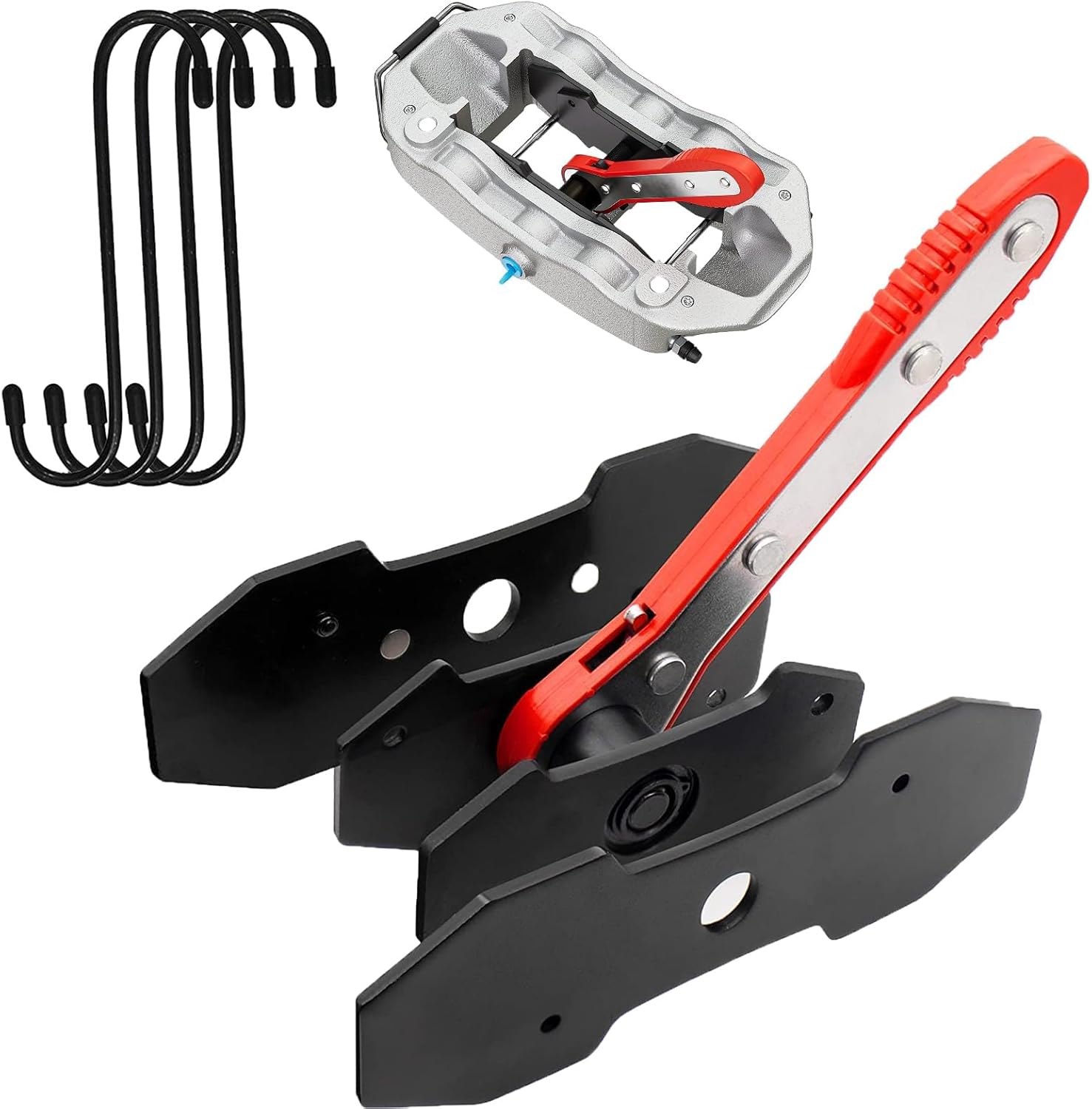 Brake Caliper Press Tool Brake Caliper Compression Tool 360&deg; Adjustable Ratchet Brake Caliper Piston Expander Tool with 4 Caliper Hangers for Brake Piston Disc Brakes Red image number 2