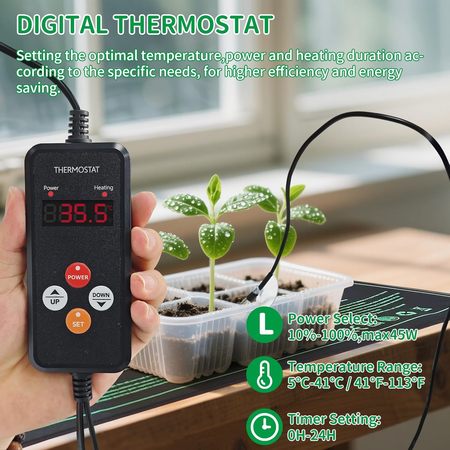 Seedling Heat Mat and Thermostat Controller Combo Set AU Plug for Seed Germination Plant Propagation Warm Hydroponic Heating Pad 52 X 25Cm