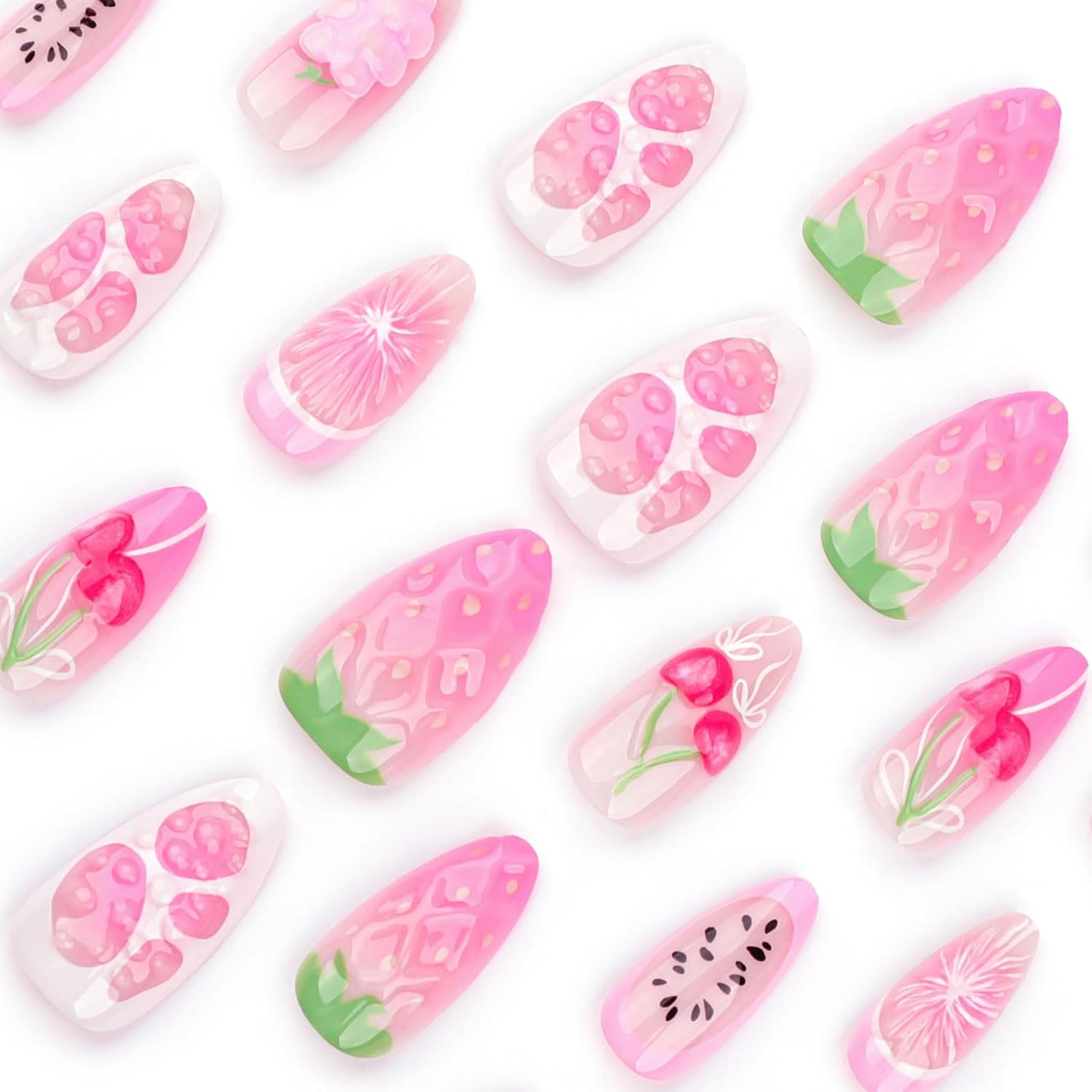 24PCS French Tip Almond Press on Nails,Cute Medium Oval False Nails with White Edge Design,Nude Coffin Fake Nails,Glossy and Full Cover Acrylic Nails for Women or Girls - Style-2 image number 6