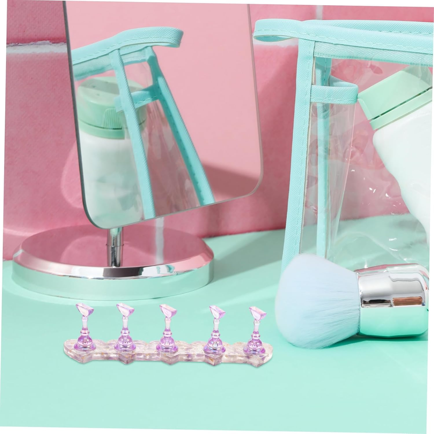 BIUDECO Iridescent Nail Practice Stand Portable Manicure Training Kit for Beginners Lightweight Fake Nail Holder for Home and Teaching image number 3